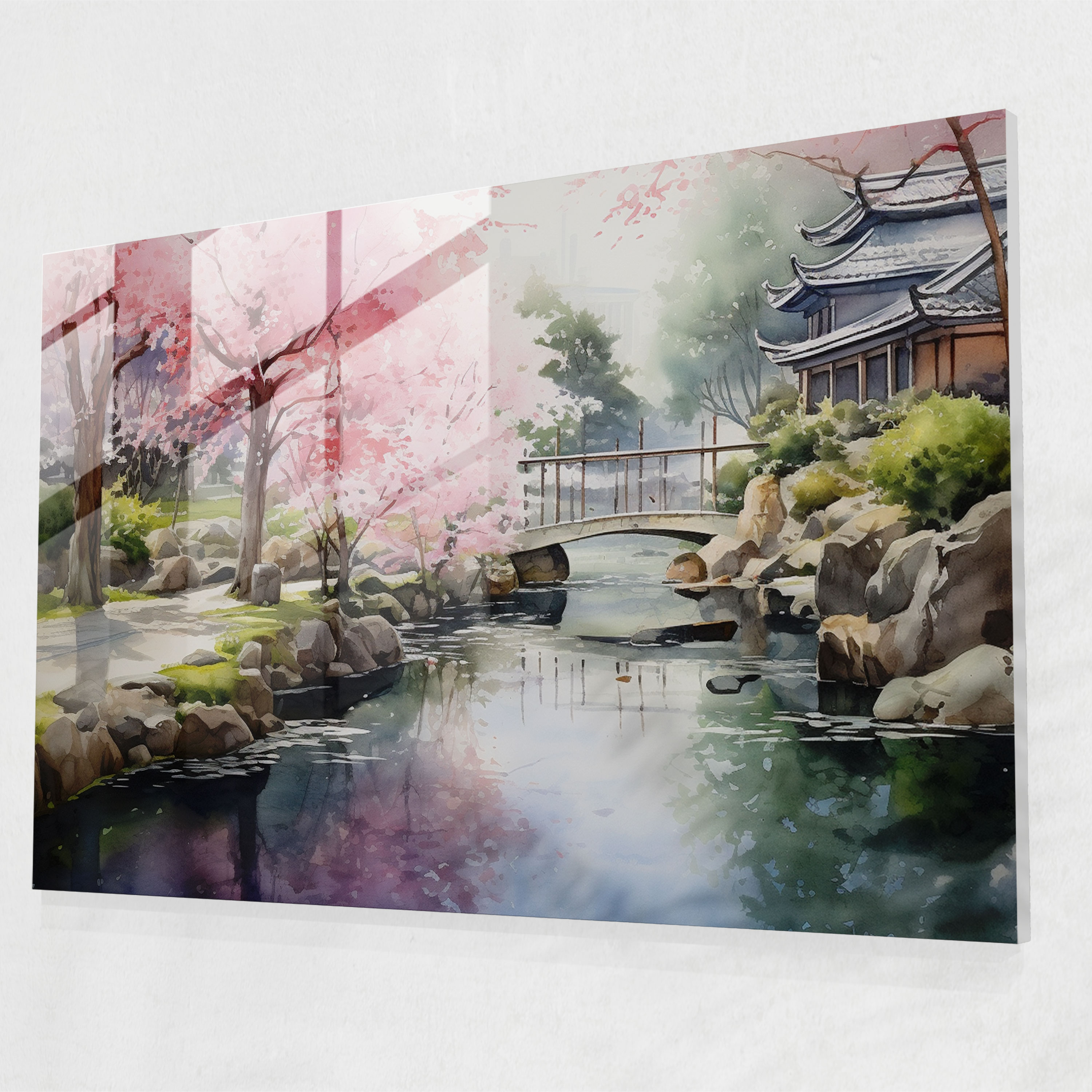 Zen Garden Glass Print - The Zen Garden, Koi Pond, Glass Wall Art, Wall Decoration