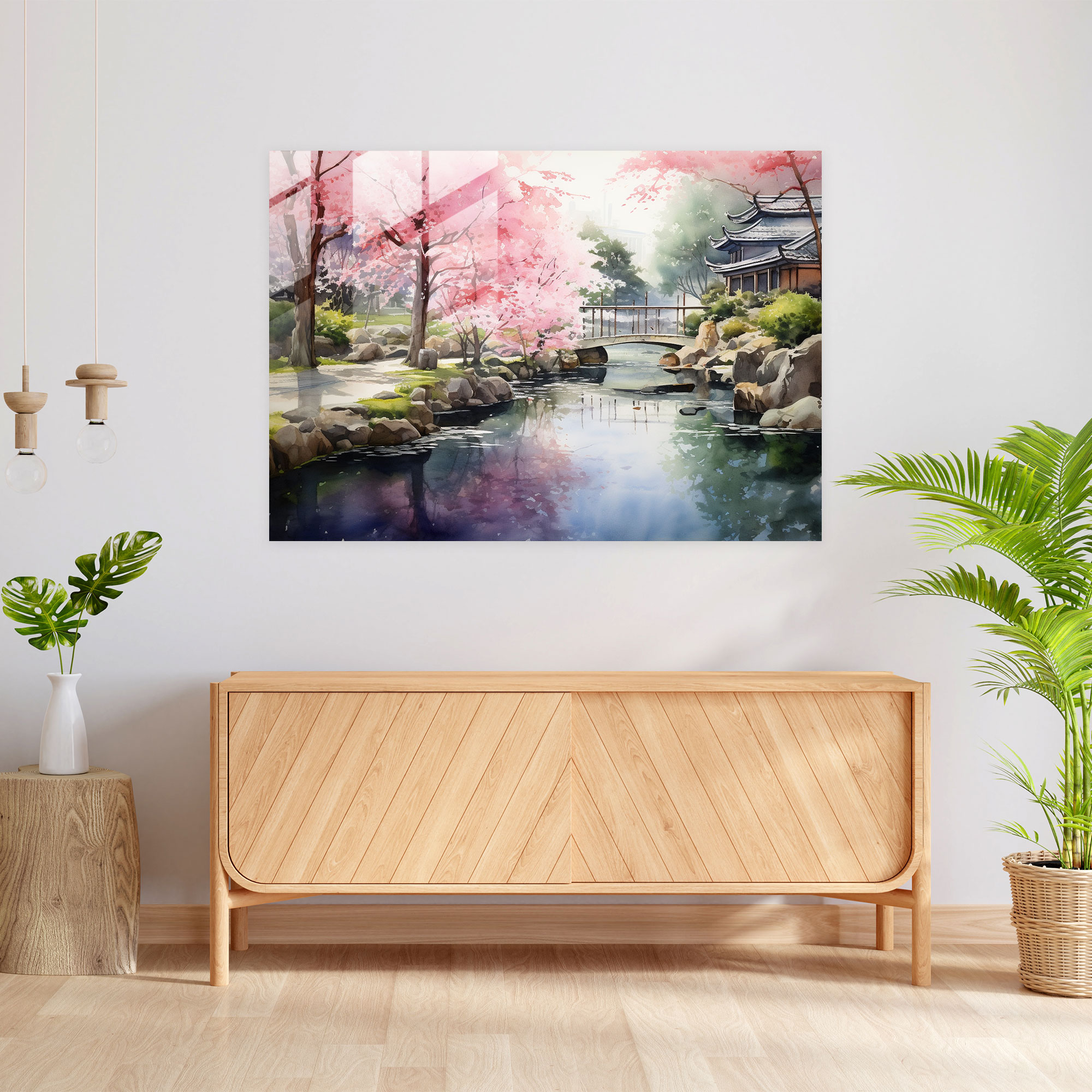 Zen Garden Glass Print - The Zen Garden, Koi Pond, Glass Wall Art, Wall Decoration