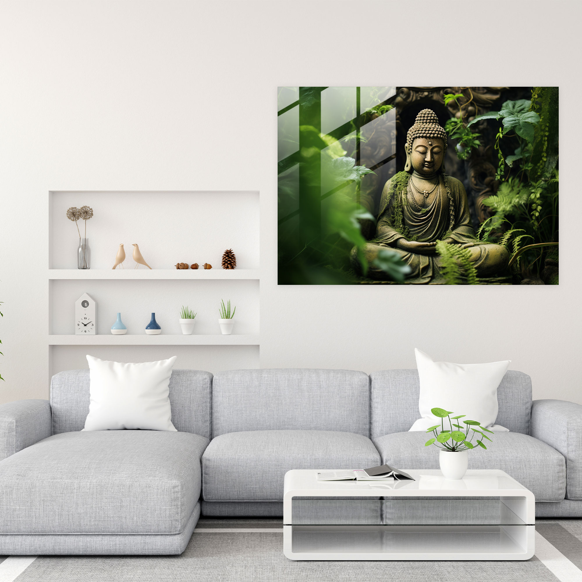 Zen Garden Glass Print: Meditating Buddha - The Zen Garden, Wall Decoration, Photography, Glass Art
