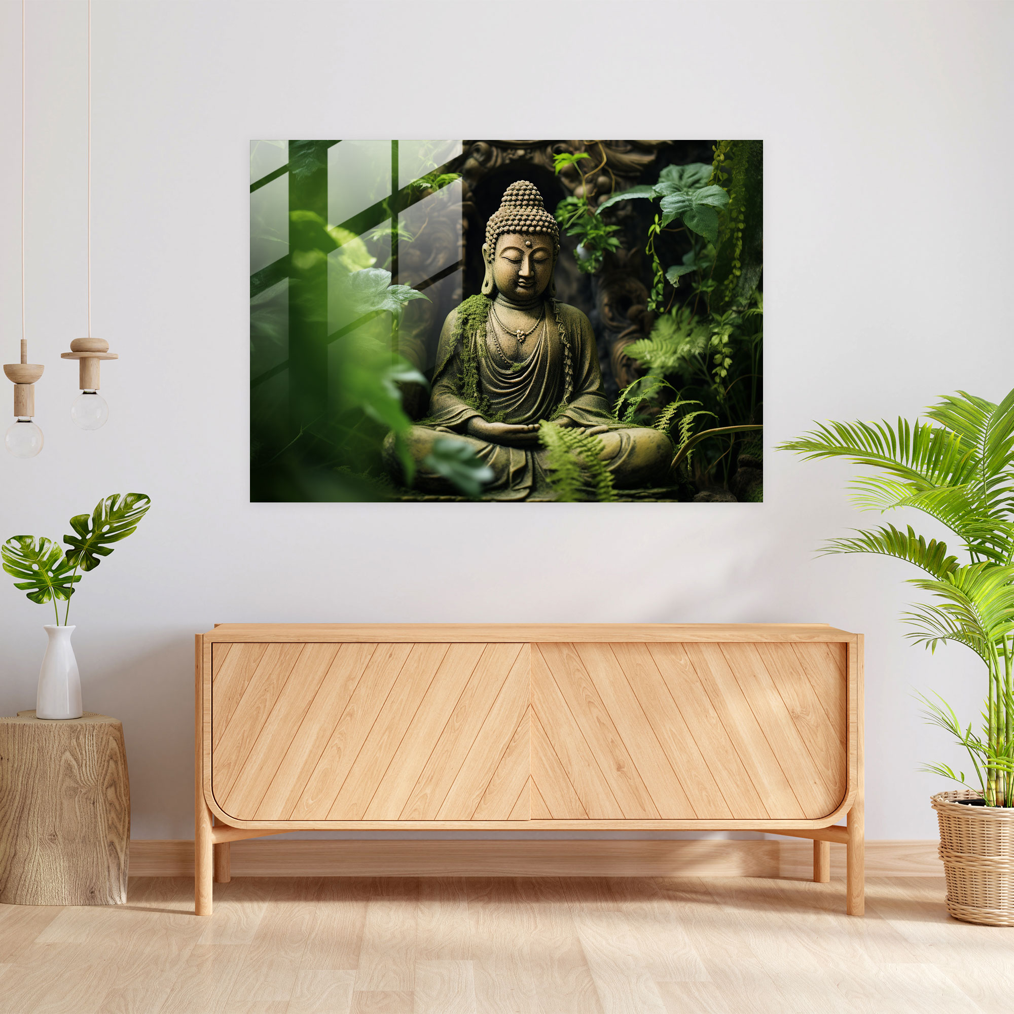 Zen Garden Glass Print: Meditating Buddha - The Zen Garden, Wall Decoration, Photography, Glass Art