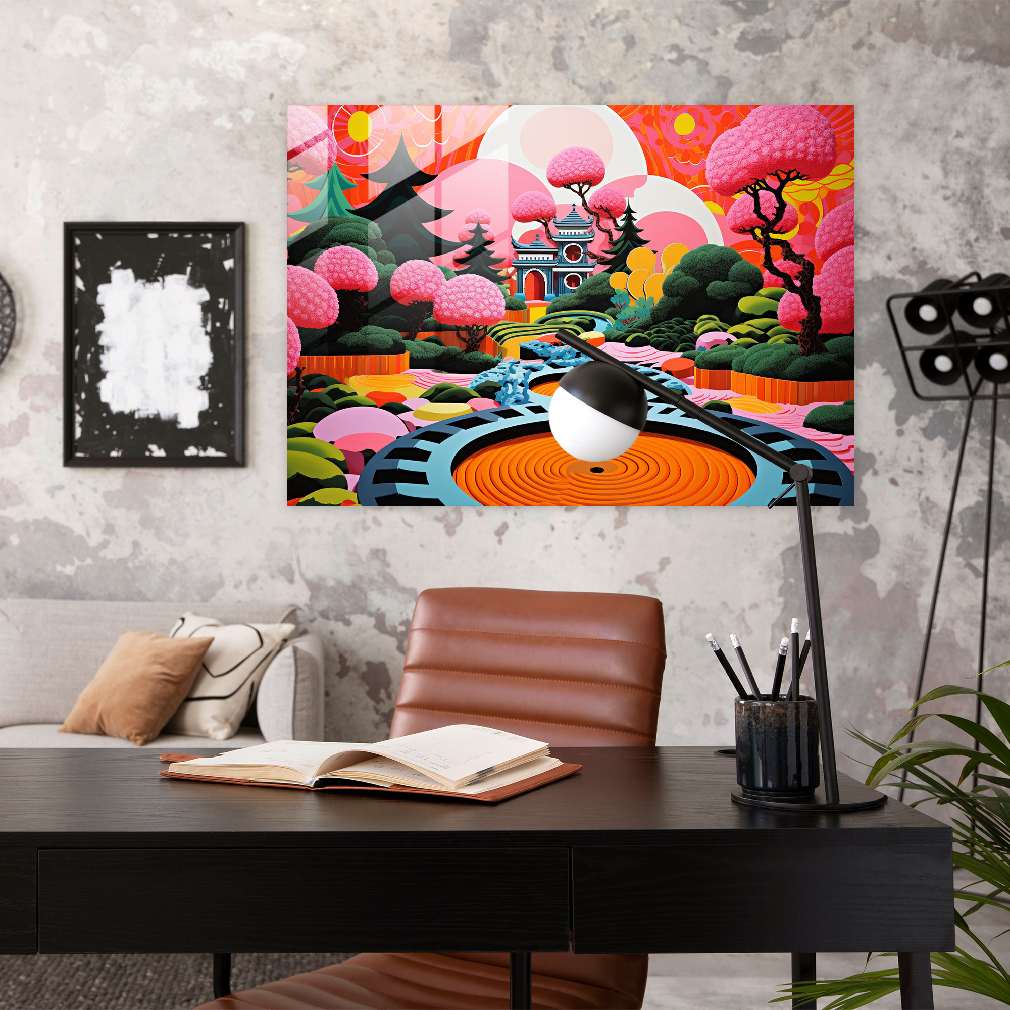 Modern Sanat Temalı Renkli Cam Tablo - Zen Bahçesi Ev Dekorasyonu
