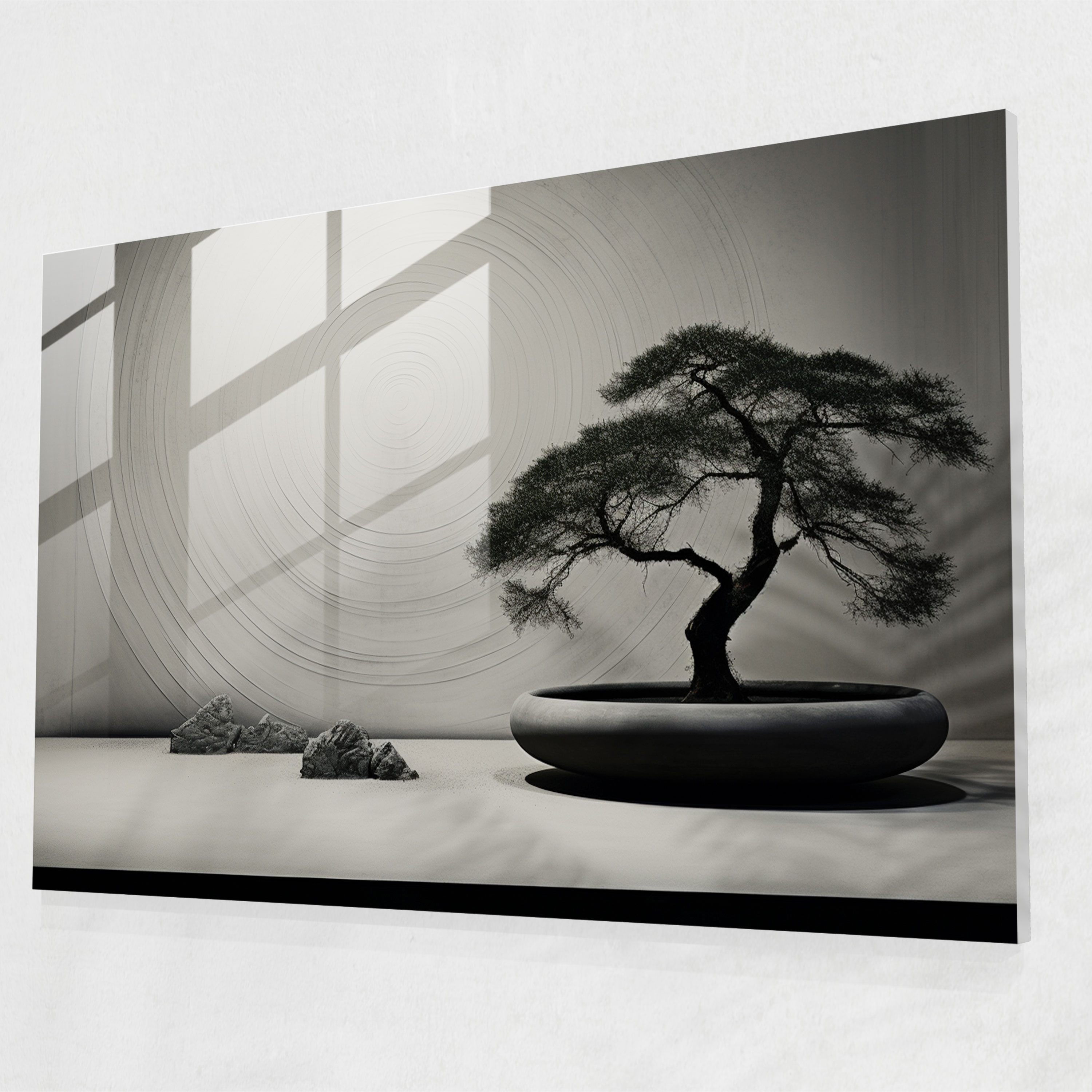 Monochromatic Zen Garden Glass Print - The Zen Garden, Modern Art, Glass Print, Glass Art