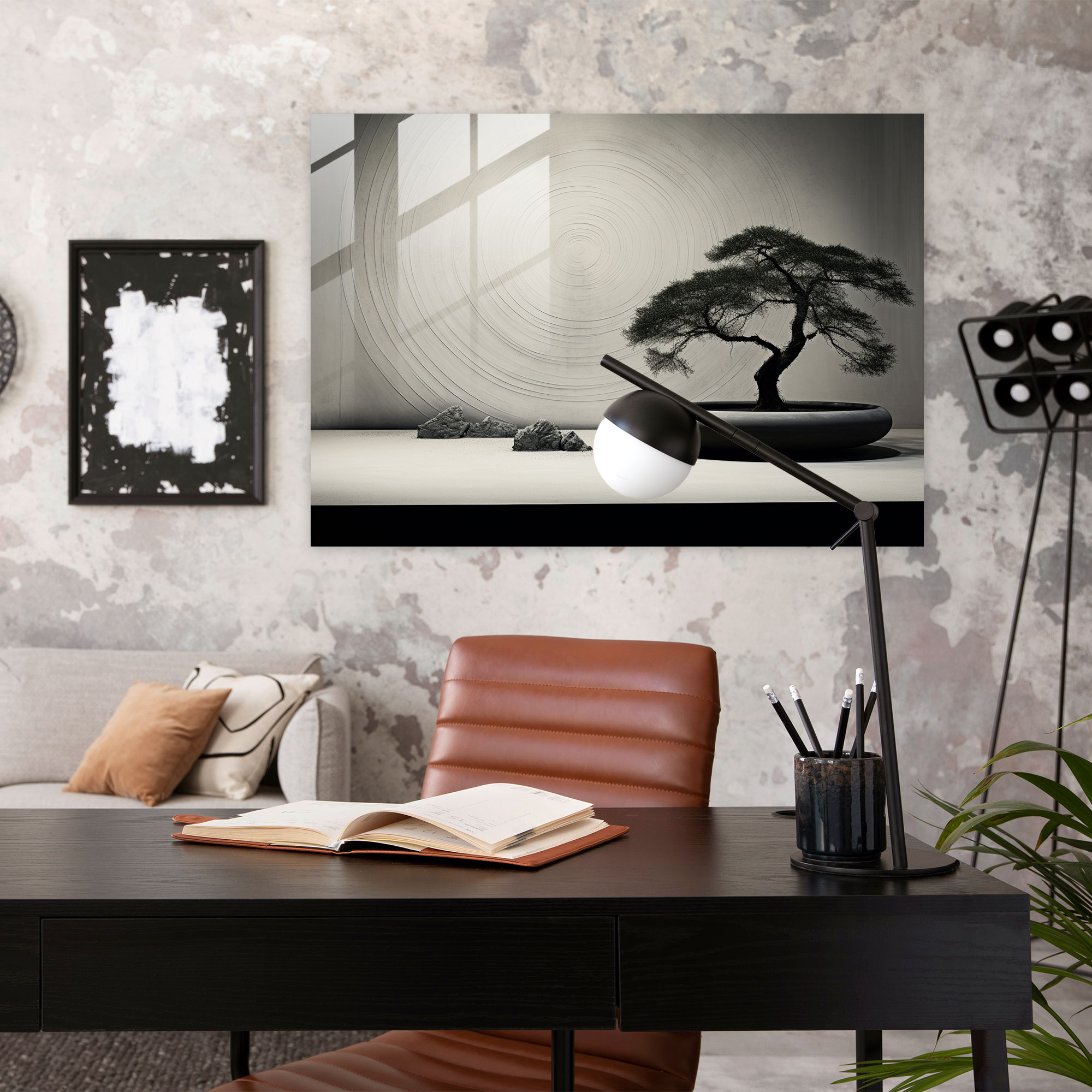 Monochromatic Zen Garden Glass Print - The Zen Garden, Modern Art, Glass Print, Glass Art