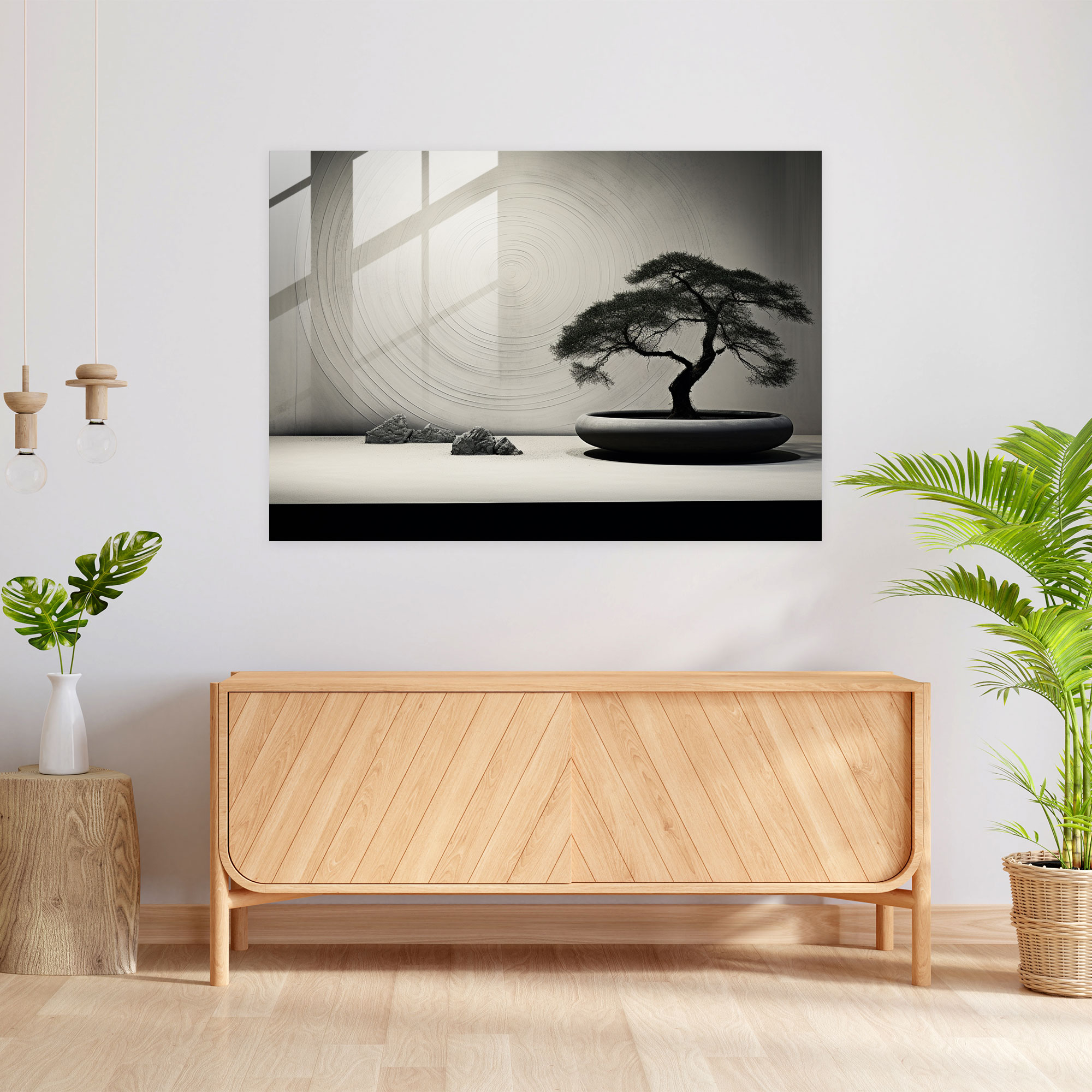 Monochromatic Zen Garden Glass Print - The Zen Garden, Modern Art, Glass Print, Glass Art