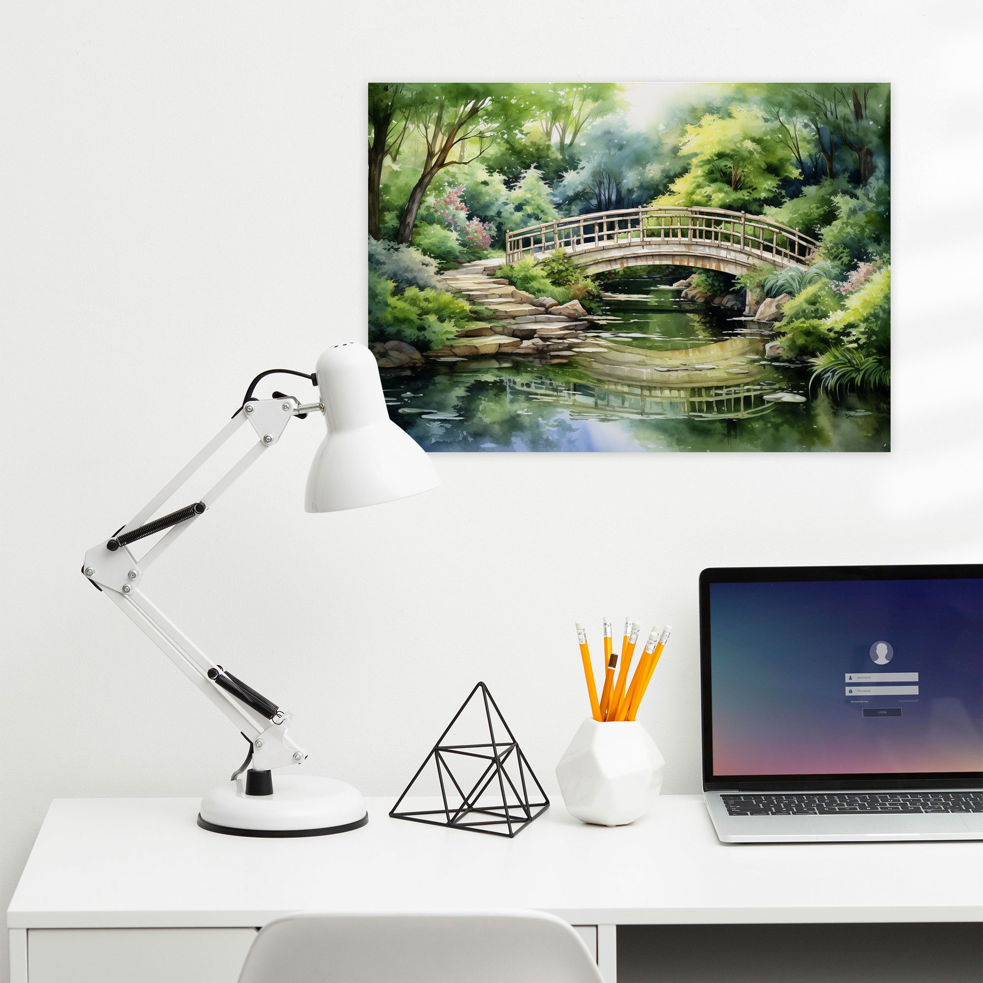Watercolor Zen Garden Canvas Print - The Zen Garden, Greenery, Wall Decoration, Wall Art