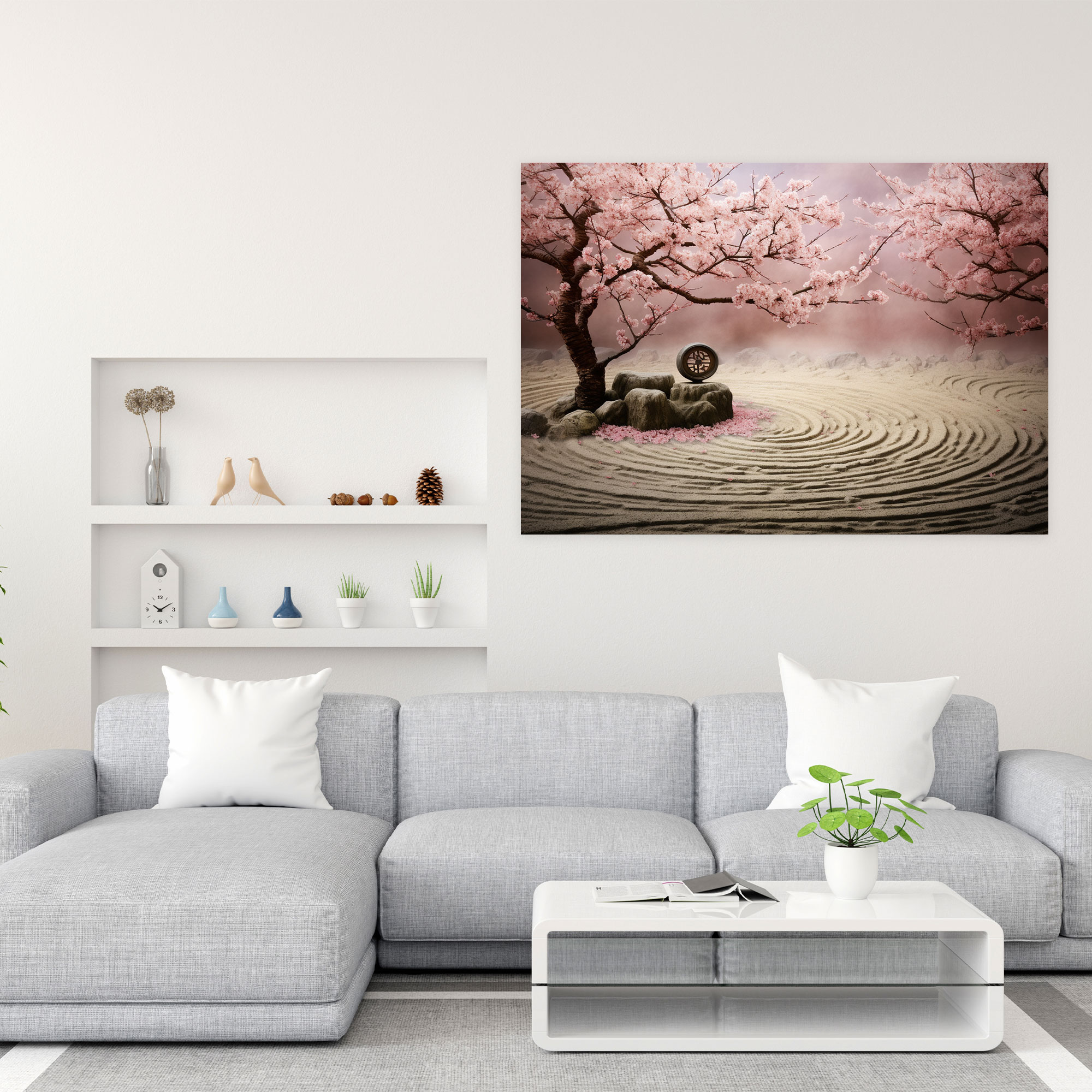Cherry Blossom Zen Garden Wall Art - The Zen Garden, Canvas, Tranquility, Wall Decoration