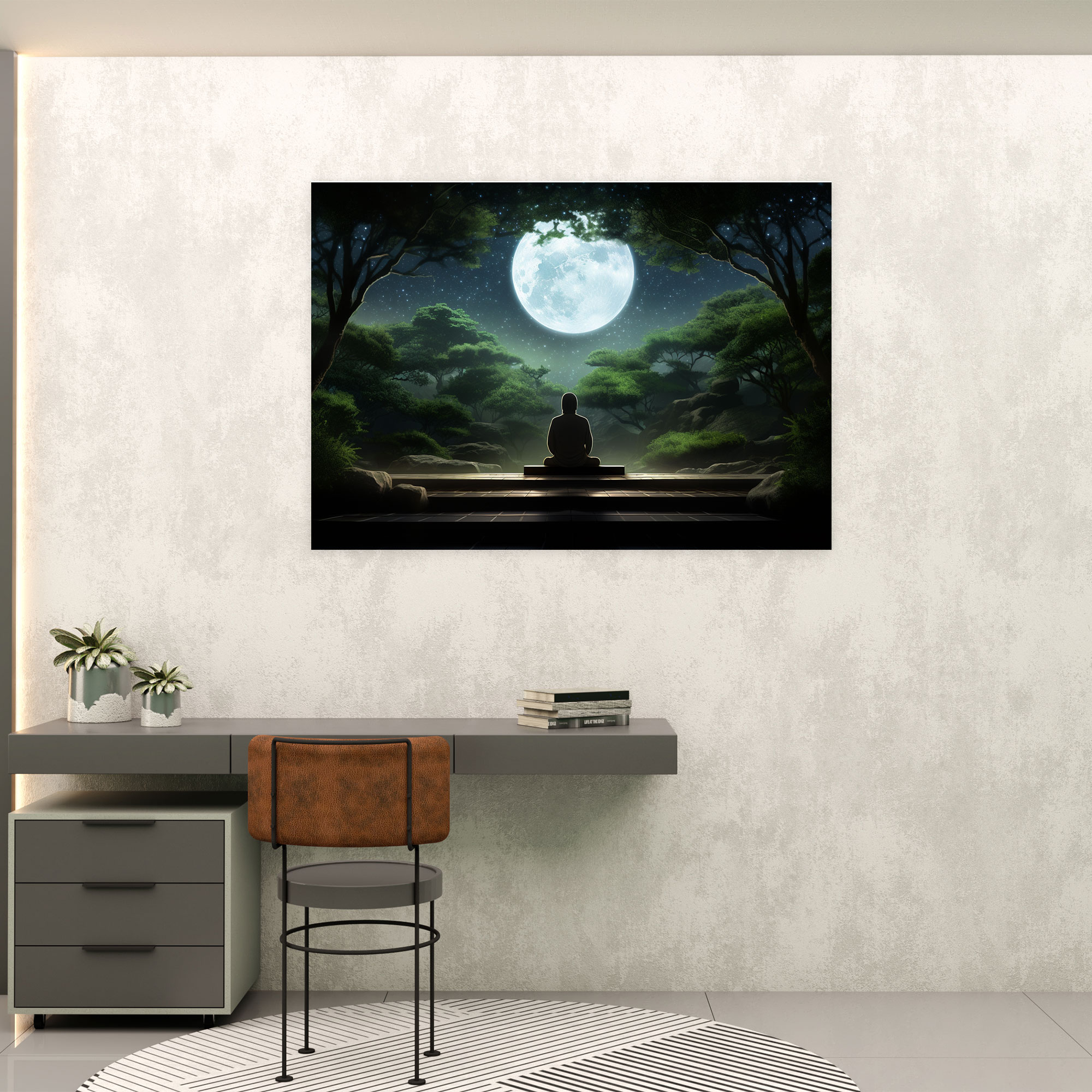 Moonlit Zen Garden Canvas Print - The Zen Garden, Canvas Wall Art, Canvas Print, Zen Garden