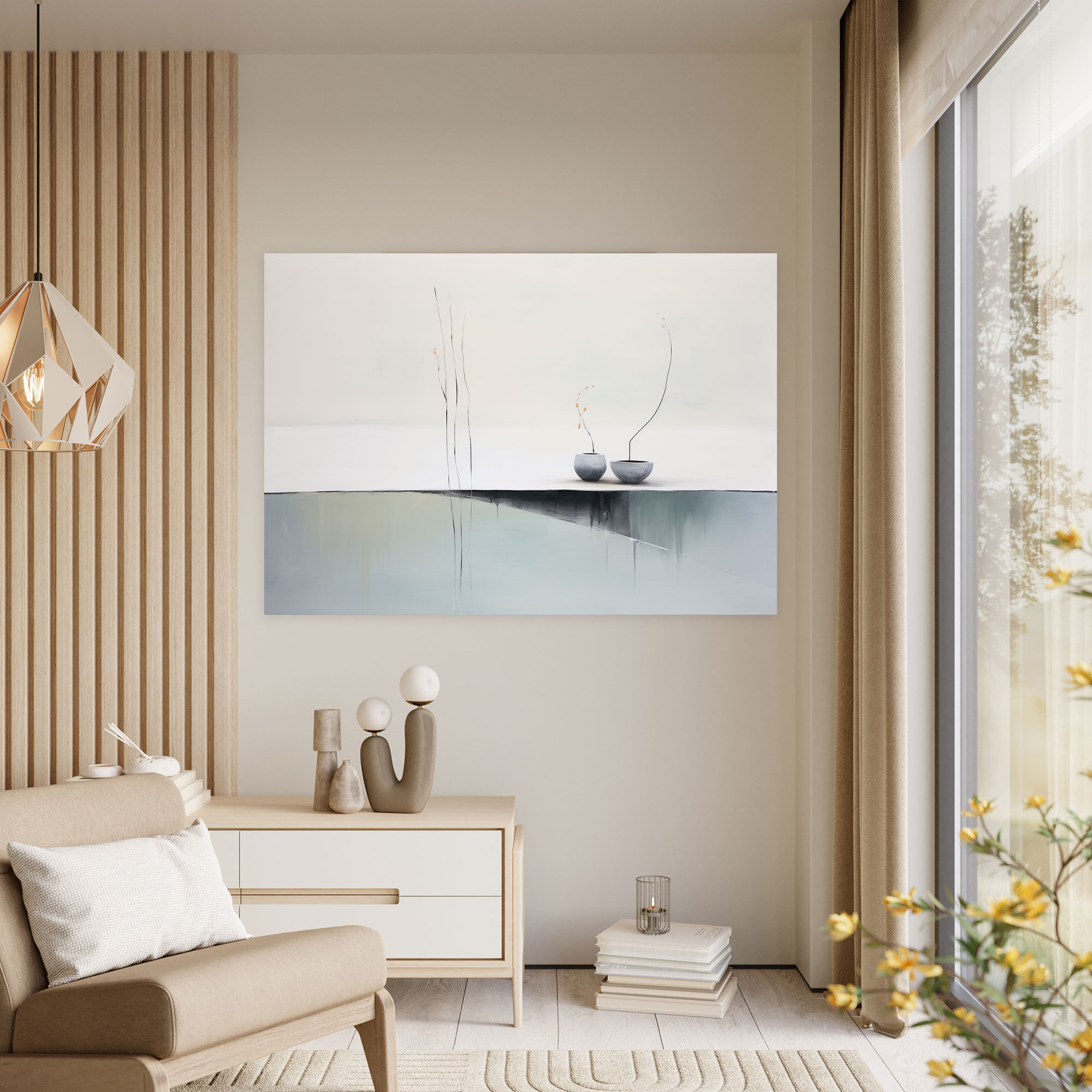 Zen Bahçesi Kanvas Tablo - Zen Bahçesi Minimalist Soyut Tablo Duvar Dekorasyonu Kanvas Tablo