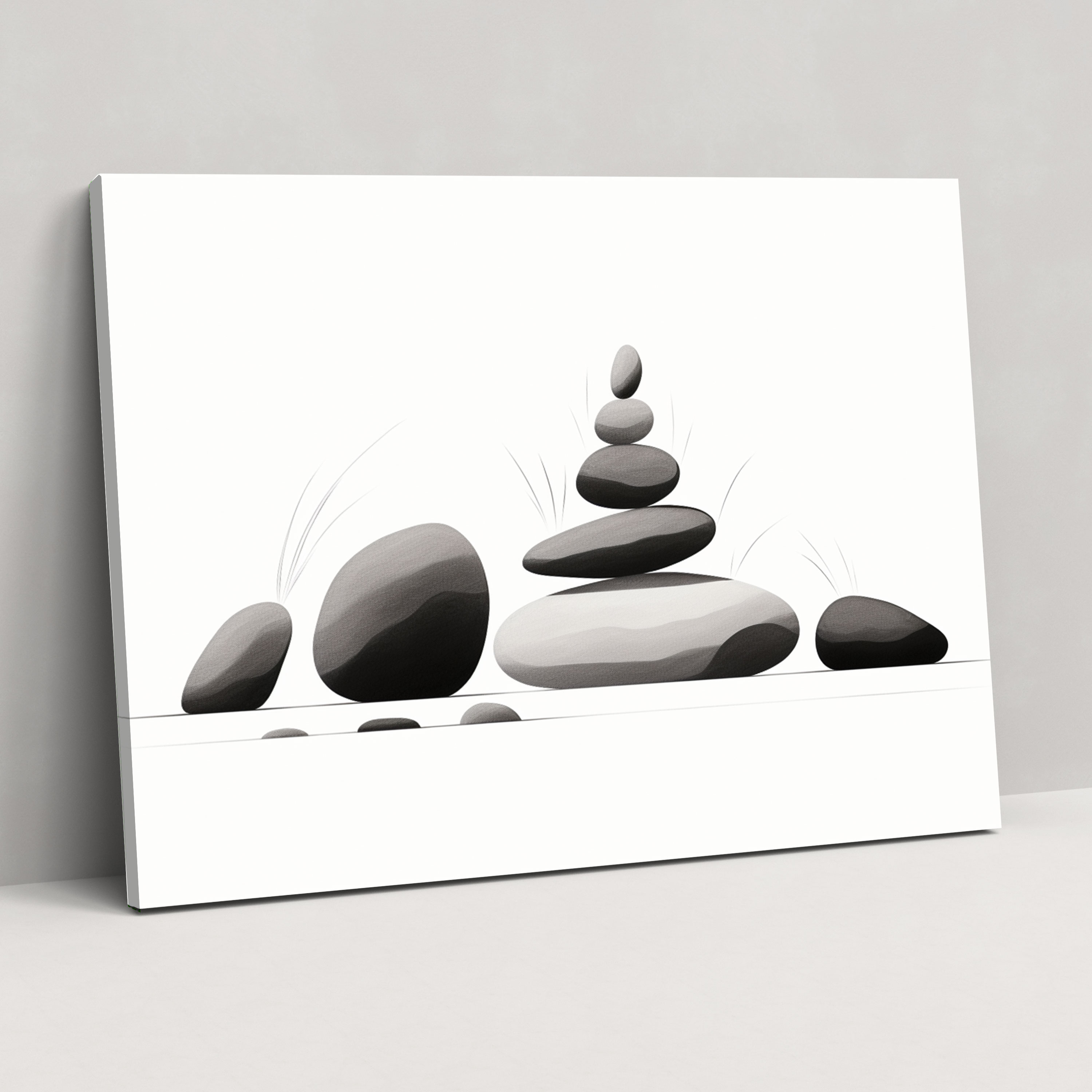 Zen Rock Garden Wall Art - The Zen Garden, Carefully Arranged Stones, Black And White Illustration, Minimalist