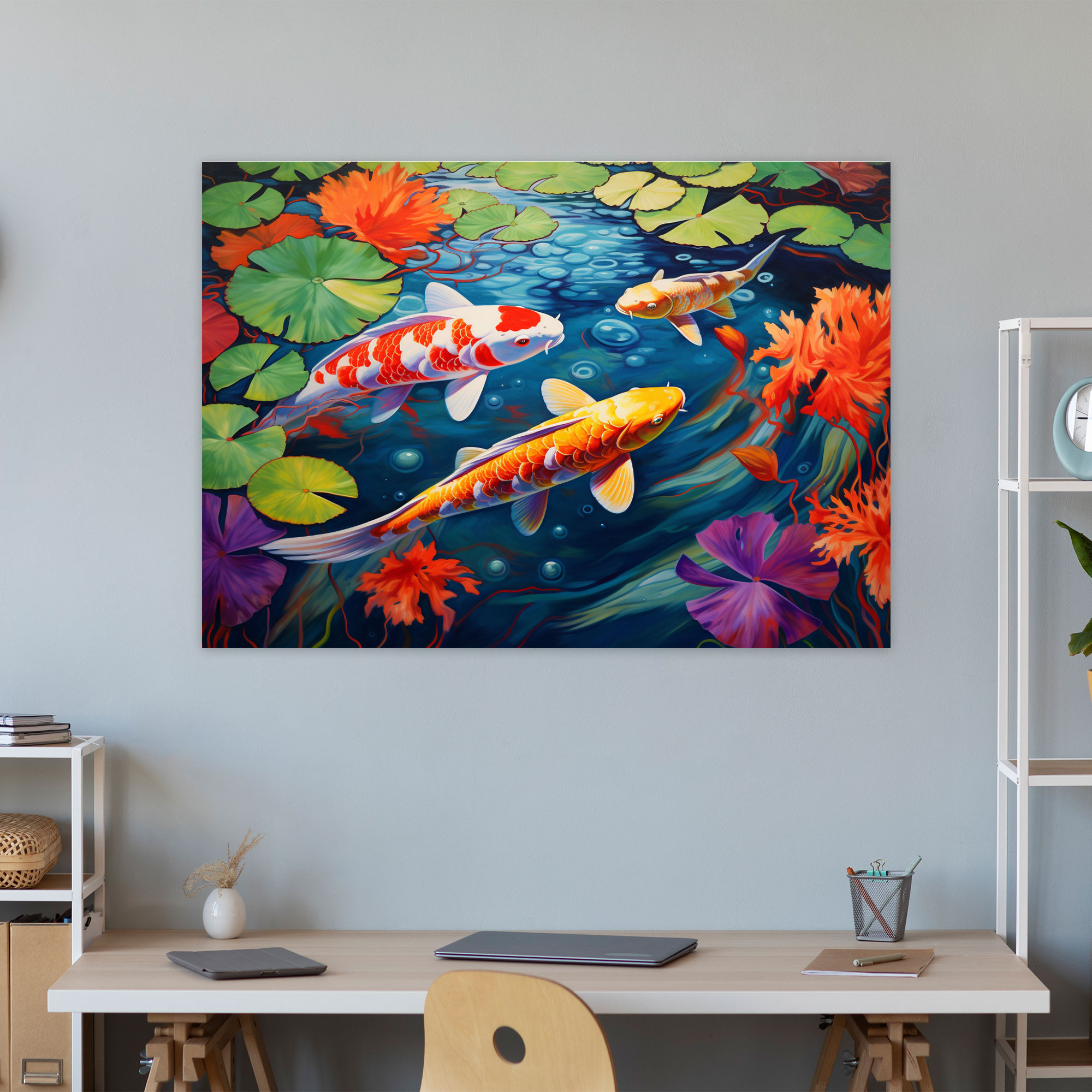 Tranquil Koi Fish Pond Canvas Print - The Zen Garden, Wall Art, Tranquil Koi Fish Pond, Koi Fish Pond