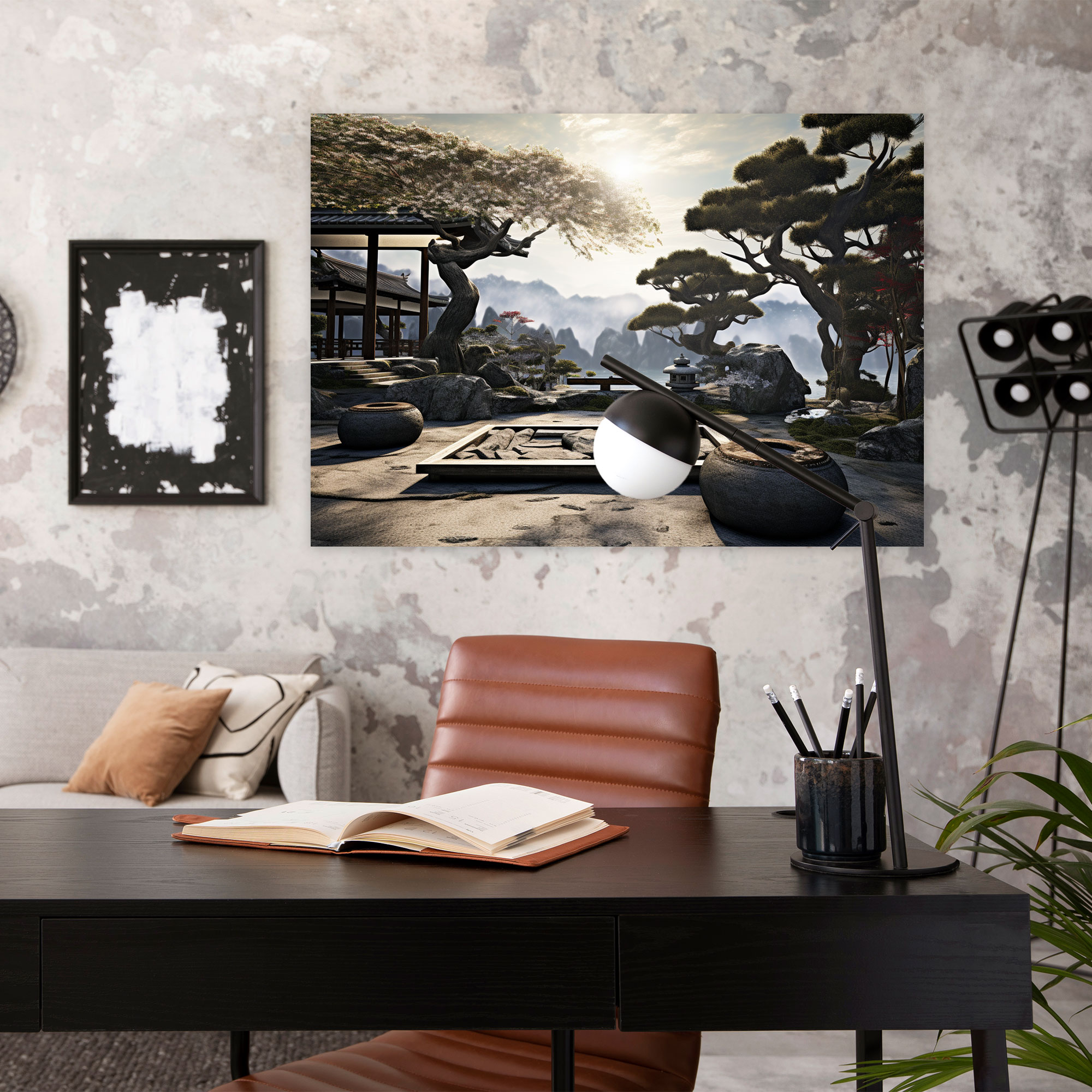 Modern Zen Bahçesi Duvar Sanatı - Zen Bahçesi Çağdaş Dijital Sanat Modern Zen Bahçesi Duvar Dekorasyonu