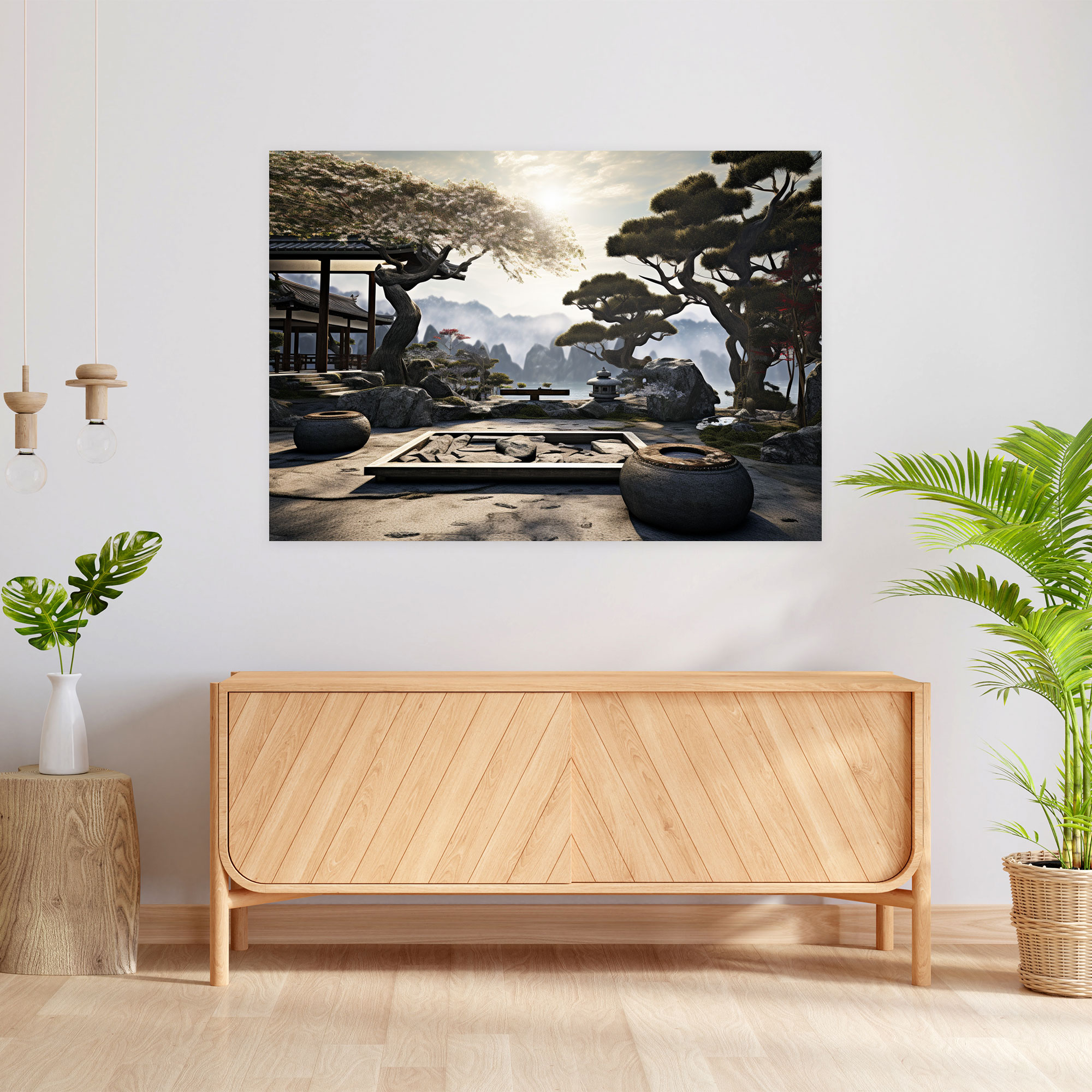 Modern Zen Bahçesi Duvar Sanatı - Zen Bahçesi Çağdaş Dijital Sanat Modern Zen Bahçesi Duvar Dekorasyonu