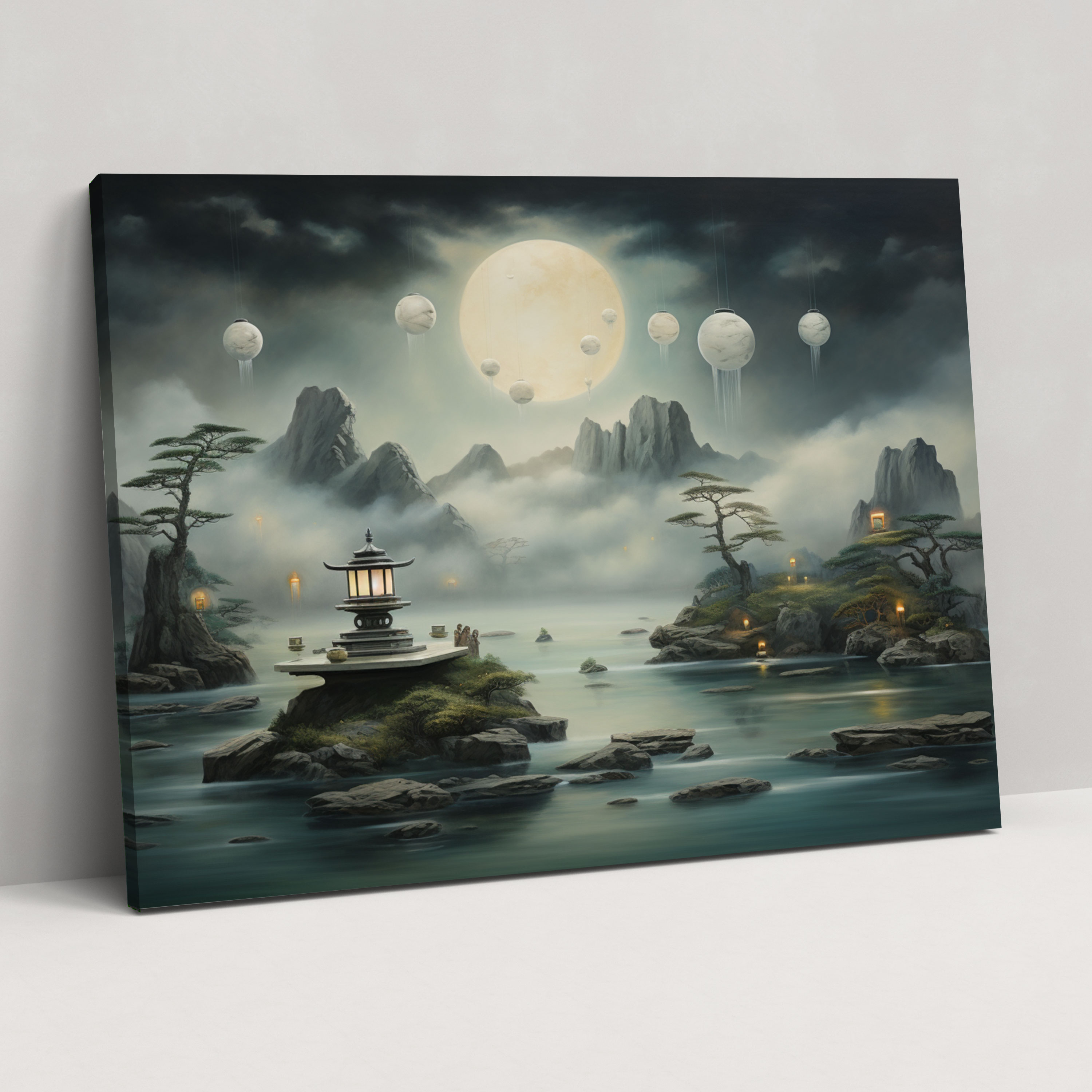 Cloudscape Zen Garden Canvas Print - The Zen Garden, Floating In The Clouds, Stone Statues, Home Decoration
