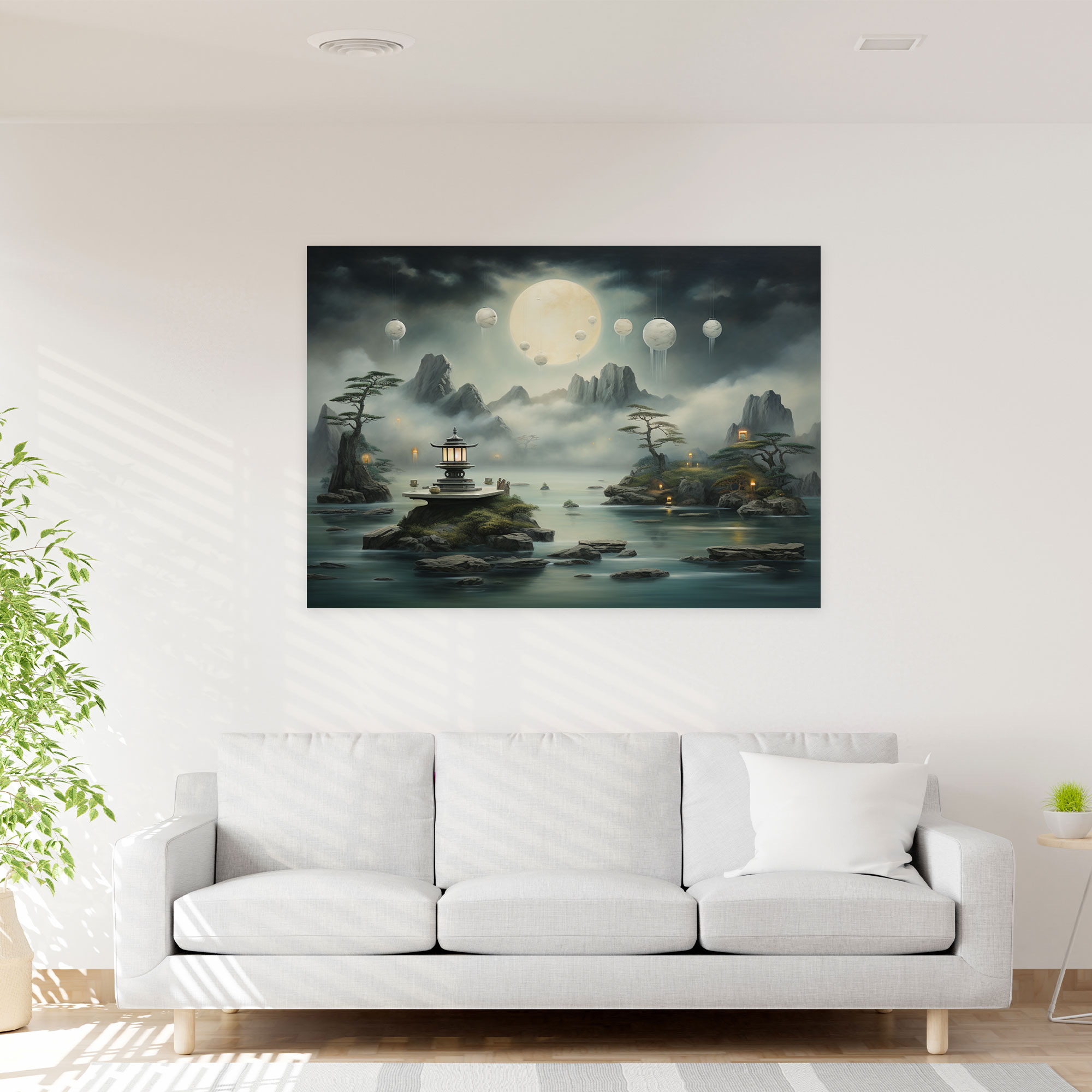 Cloudscape Zen Garden Canvas Print - The Zen Garden, Floating In The Clouds, Stone Statues, Home Decoration