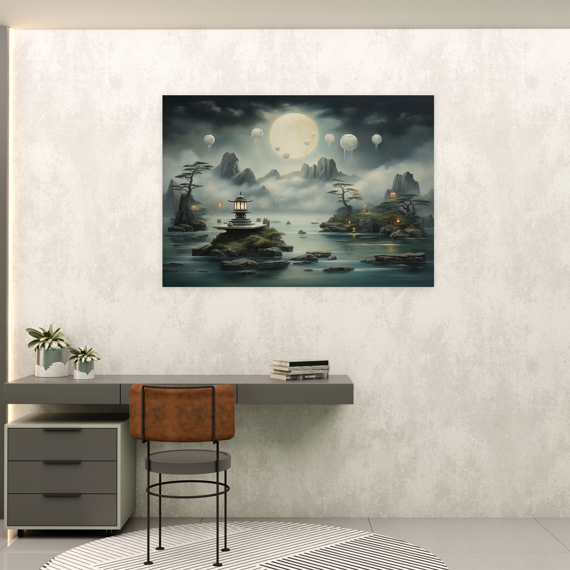 Cloudscape Zen Garden Canvas Print - The Zen Garden, Floating In The Clouds, Stone Statues, Home Decoration