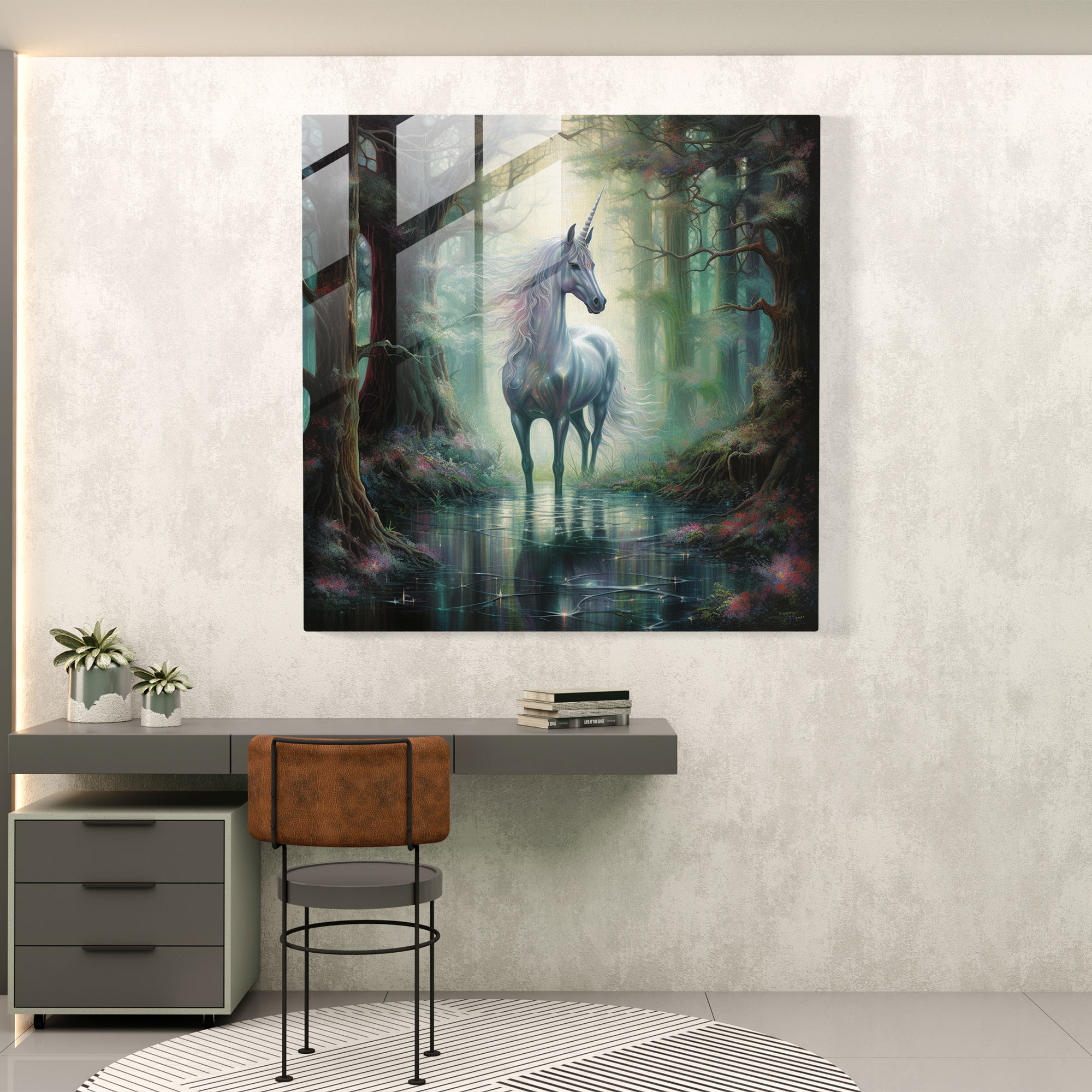 Enchanted Unicorn Glass Print - Unicorn, Unicorn, Modern Art, Glass Wall Art