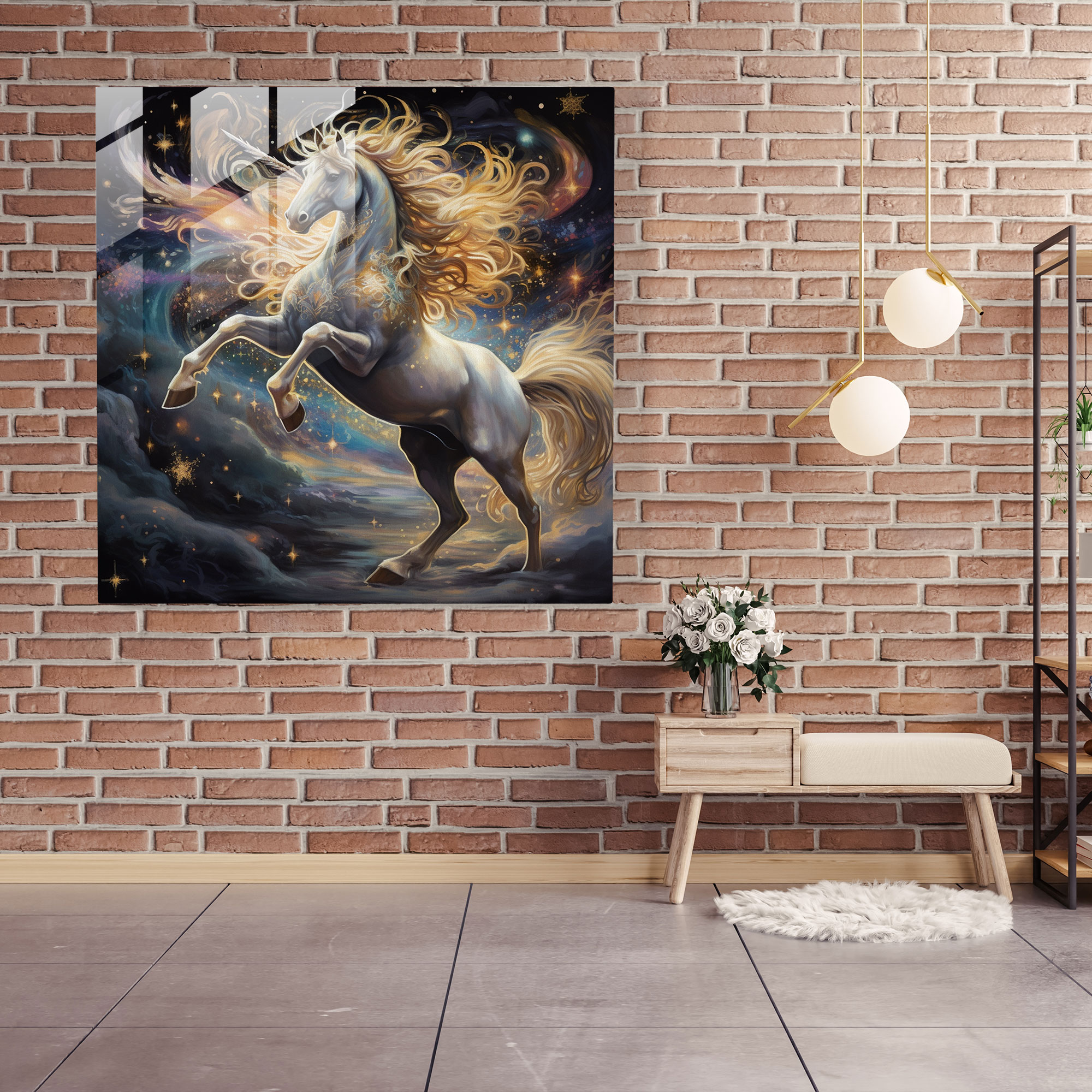 Celestial Unicorn Glass Print - Unicorn, Modern Art, Home Decoration, Glass Print