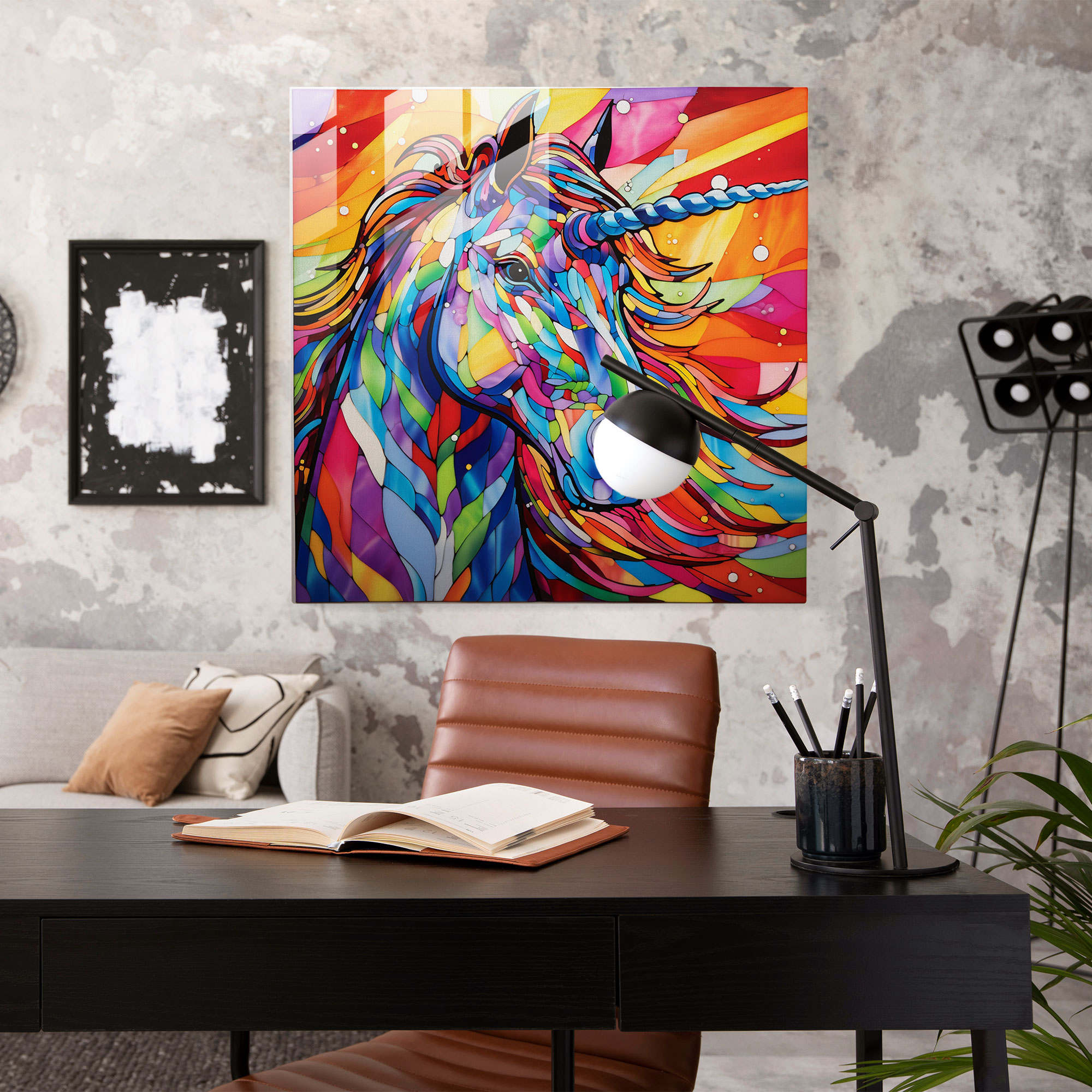 Energetic Unicorn Glass Wall Art - Unicorn, Glass Print, Wall Decoration, Home Decoration