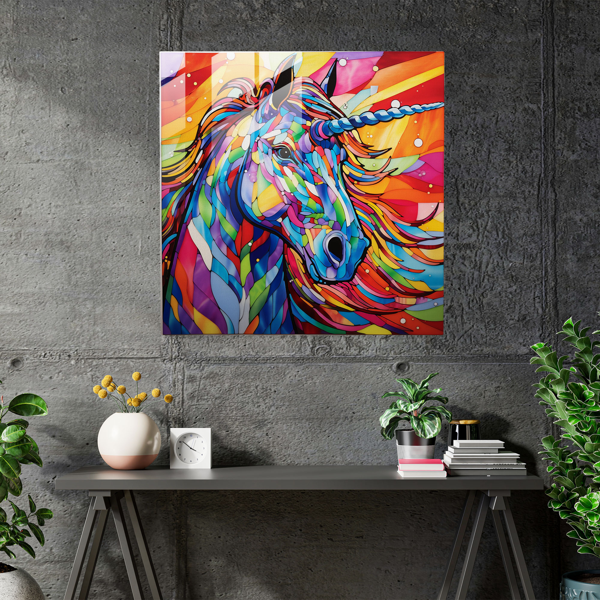 Energetic Unicorn Glass Wall Art - Unicorn, Glass Print, Wall Decoration, Home Decoration