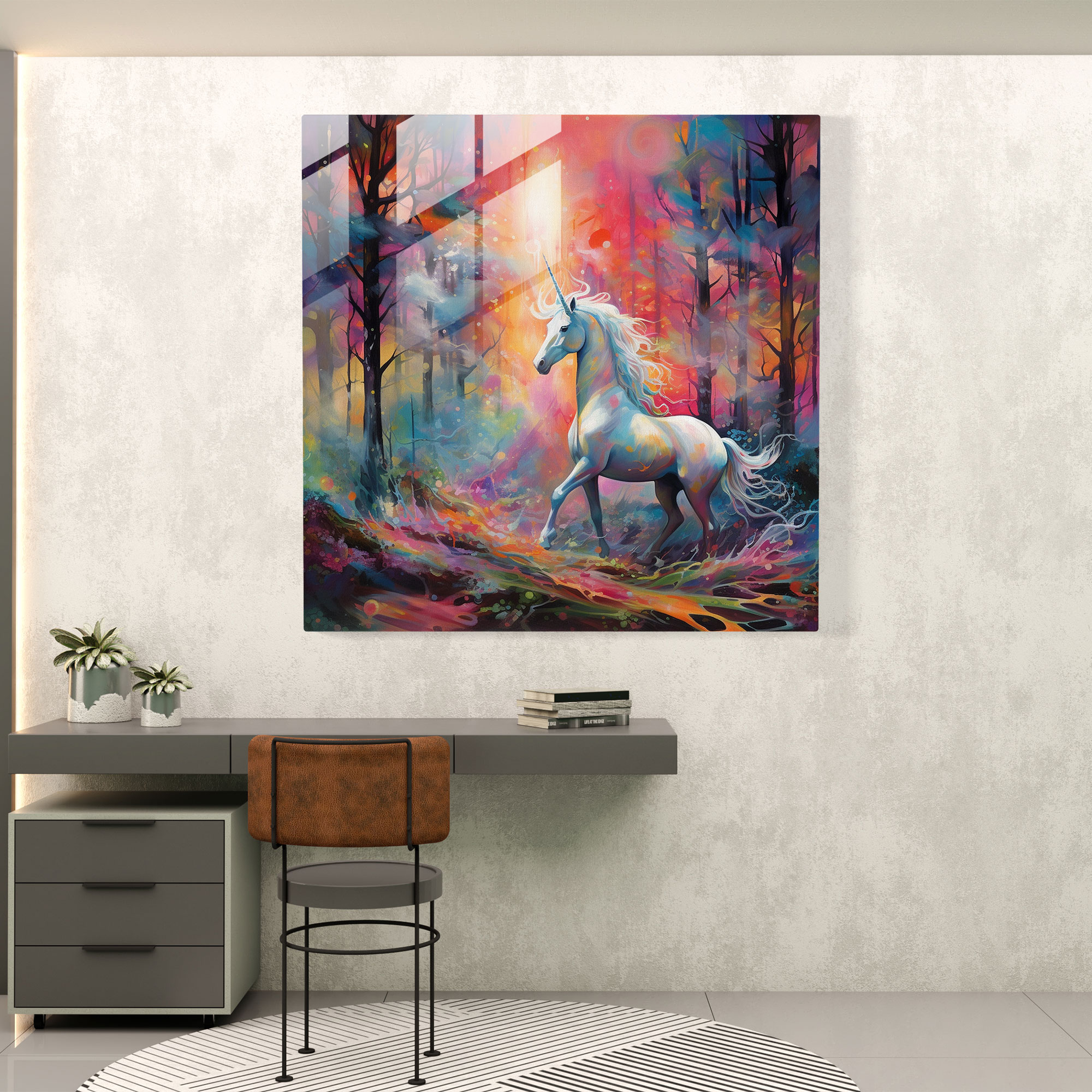 Unicorn Glass Print - Colorful Abstract Painting - Unicorn, Glass Print, Unicorn, Modern Art