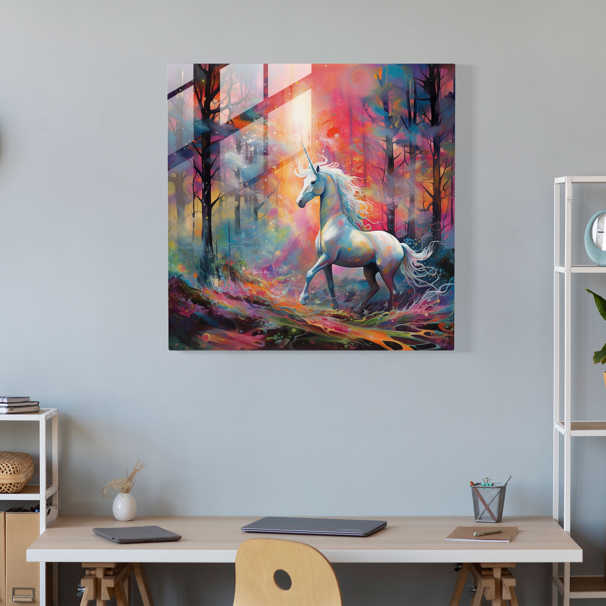 Unicorn Glass Print - Colorful Abstract Painting - Unicorn, Glass Print, Unicorn, Modern Art