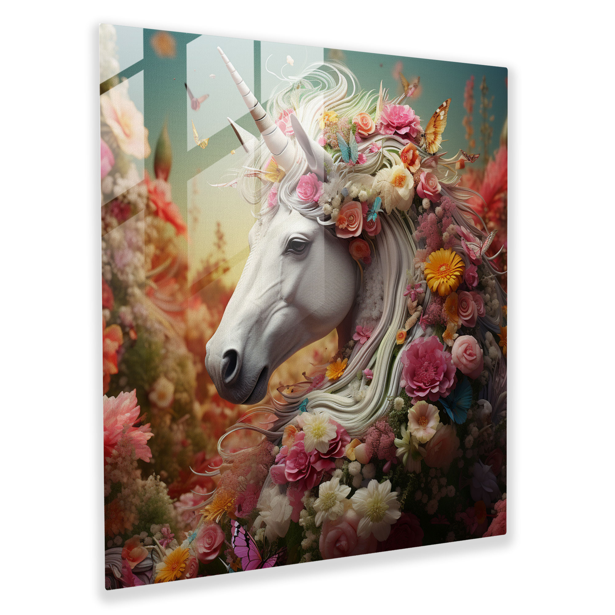 Whimsical Glass Print - Contemporary Digital Illustration - Unicorn, Vibrant Colors, Glass Wall Art, Contemporary Digital Illustration