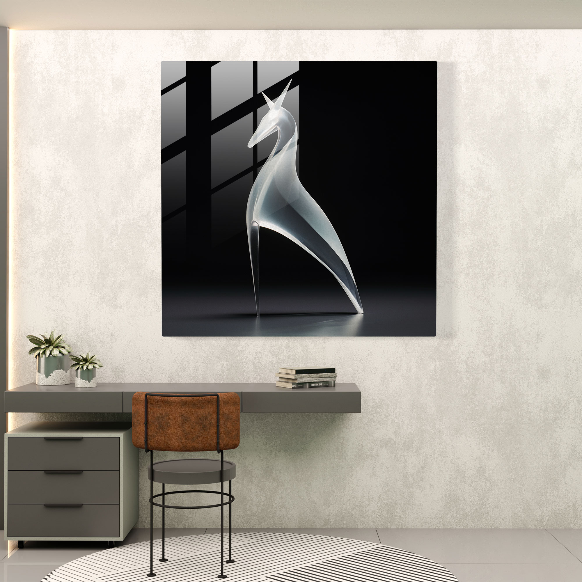 Sleek Glass Art - Minimalist Unicorn Sculpture - Unicorn, Home Decoration, Smooth Lines, Minimalist Glass Sculpture