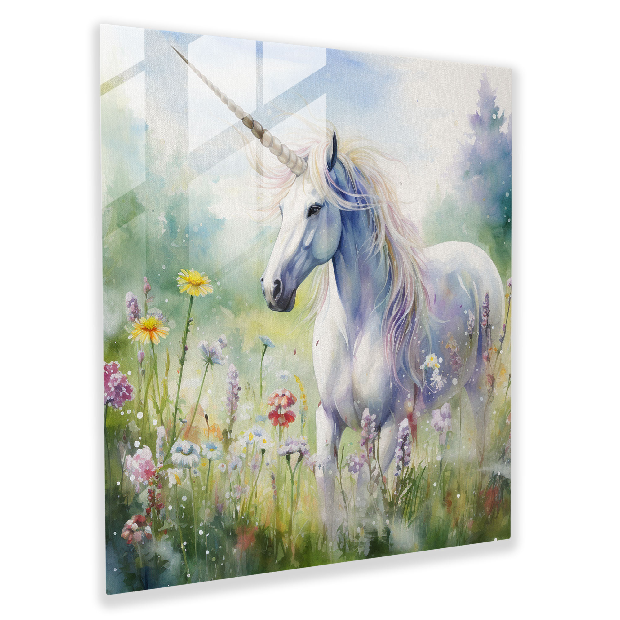 Serene Glass Print - Watercolor Unicorn Painting - Unicorn, Glass Print, Watercolor Painting, Subtle Nuances