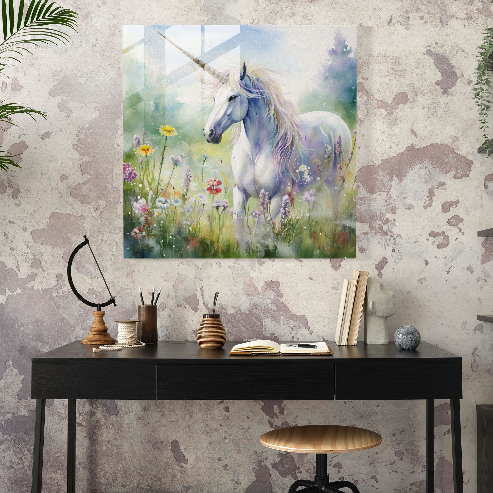 Serene Glass Print - Watercolor Unicorn Painting - Unicorn, Glass Print, Watercolor Painting, Subtle Nuances