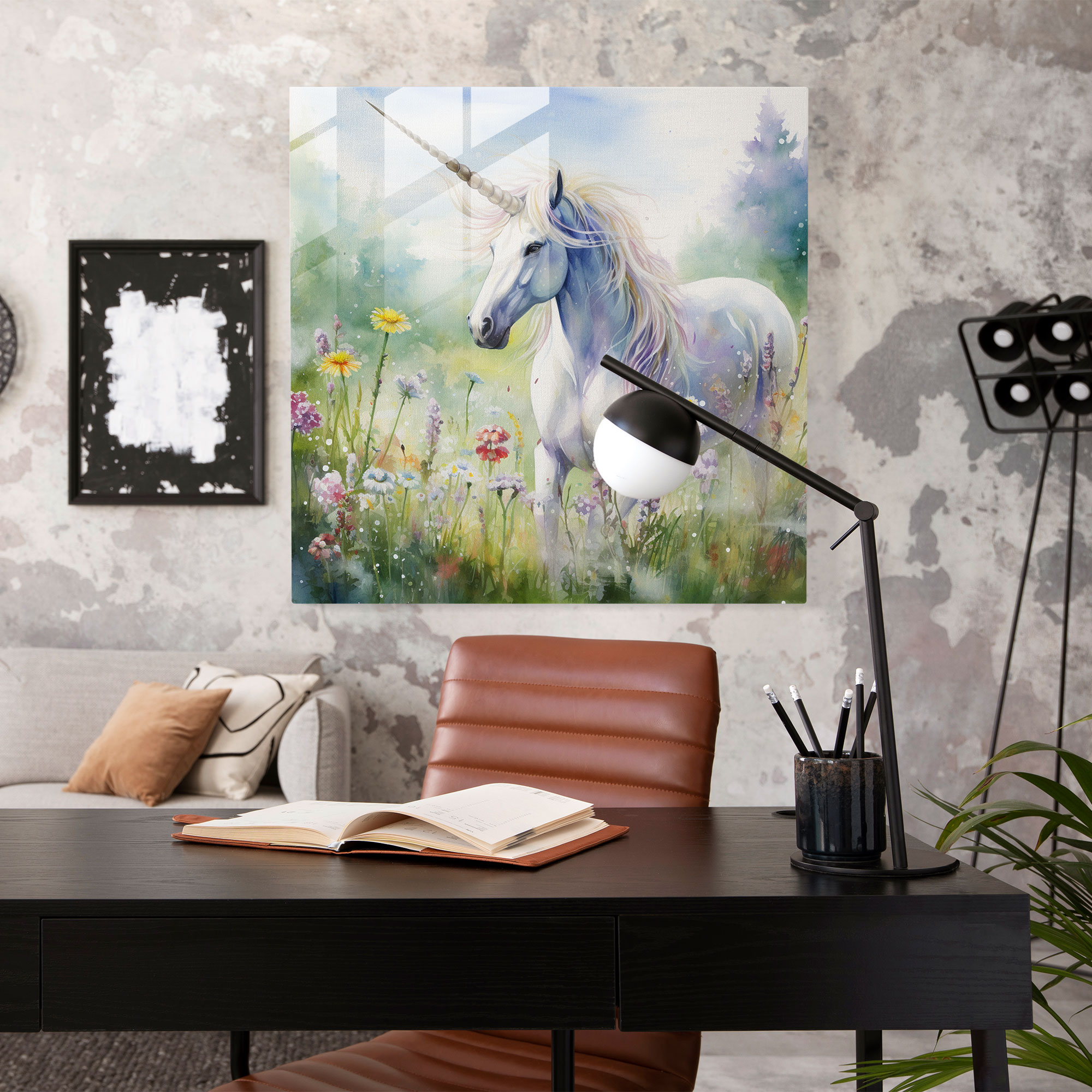Serene Glass Print - Watercolor Unicorn Painting - Unicorn, Glass Print, Watercolor Painting, Subtle Nuances