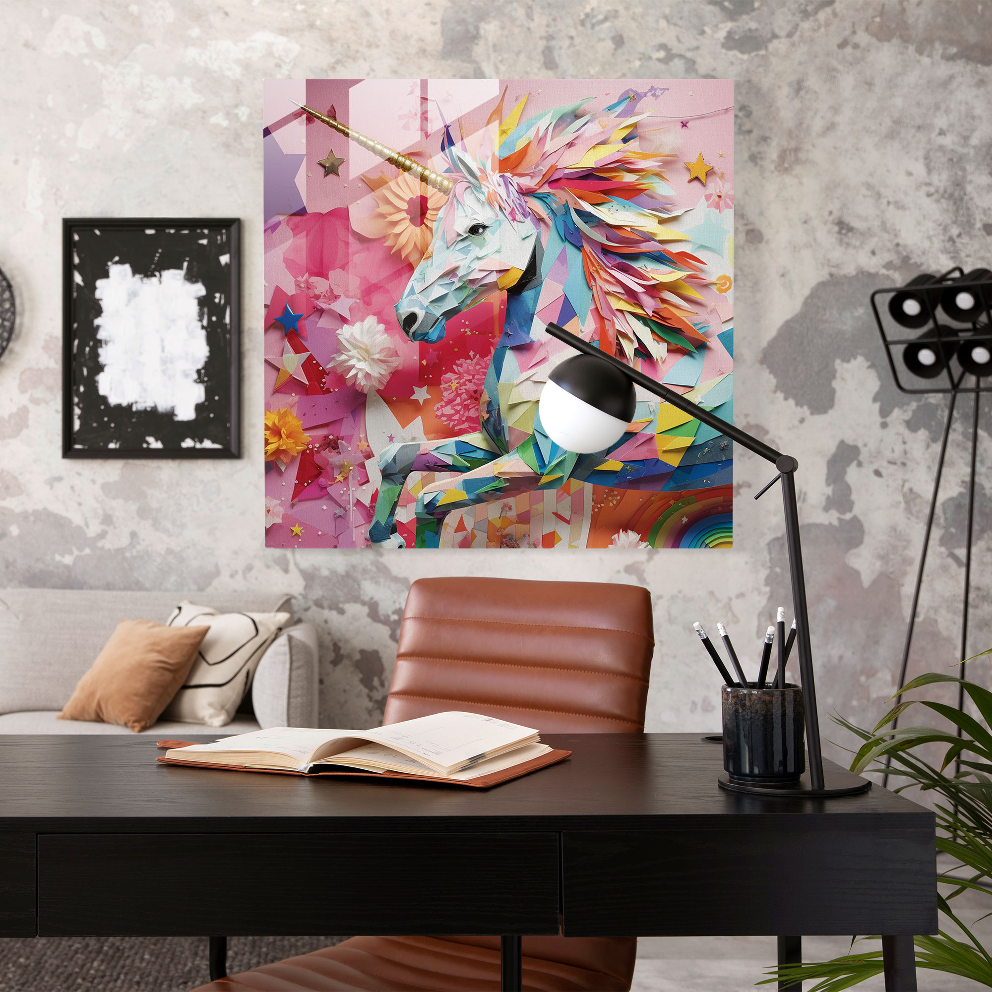 Collage Glass Print - Whimsical Magazine Unicorn - Unicorn, Glass Art, Glass Wall Art, Glass Print