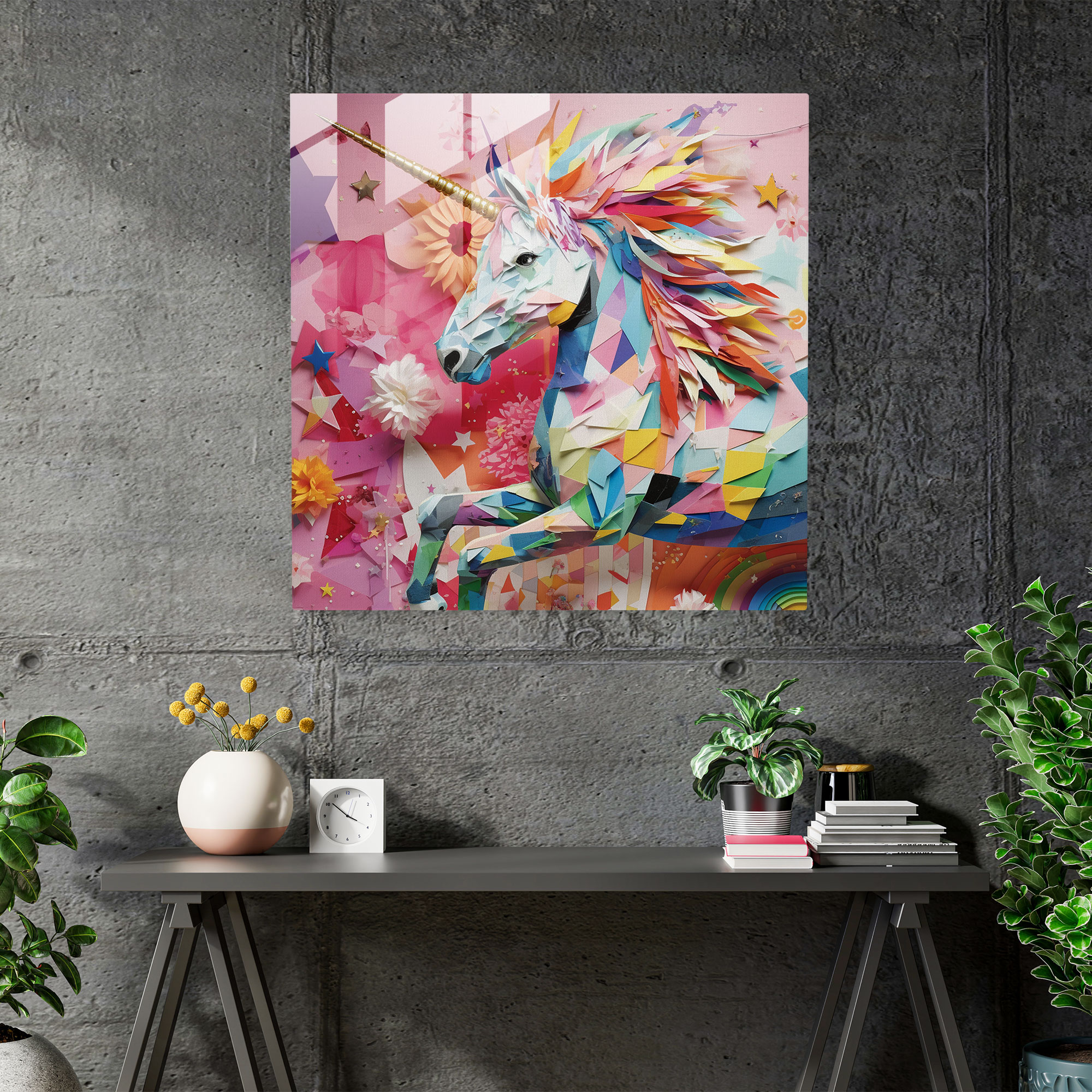 Collage Glass Print - Whimsical Magazine Unicorn - Unicorn, Glass Art, Glass Wall Art, Glass Print