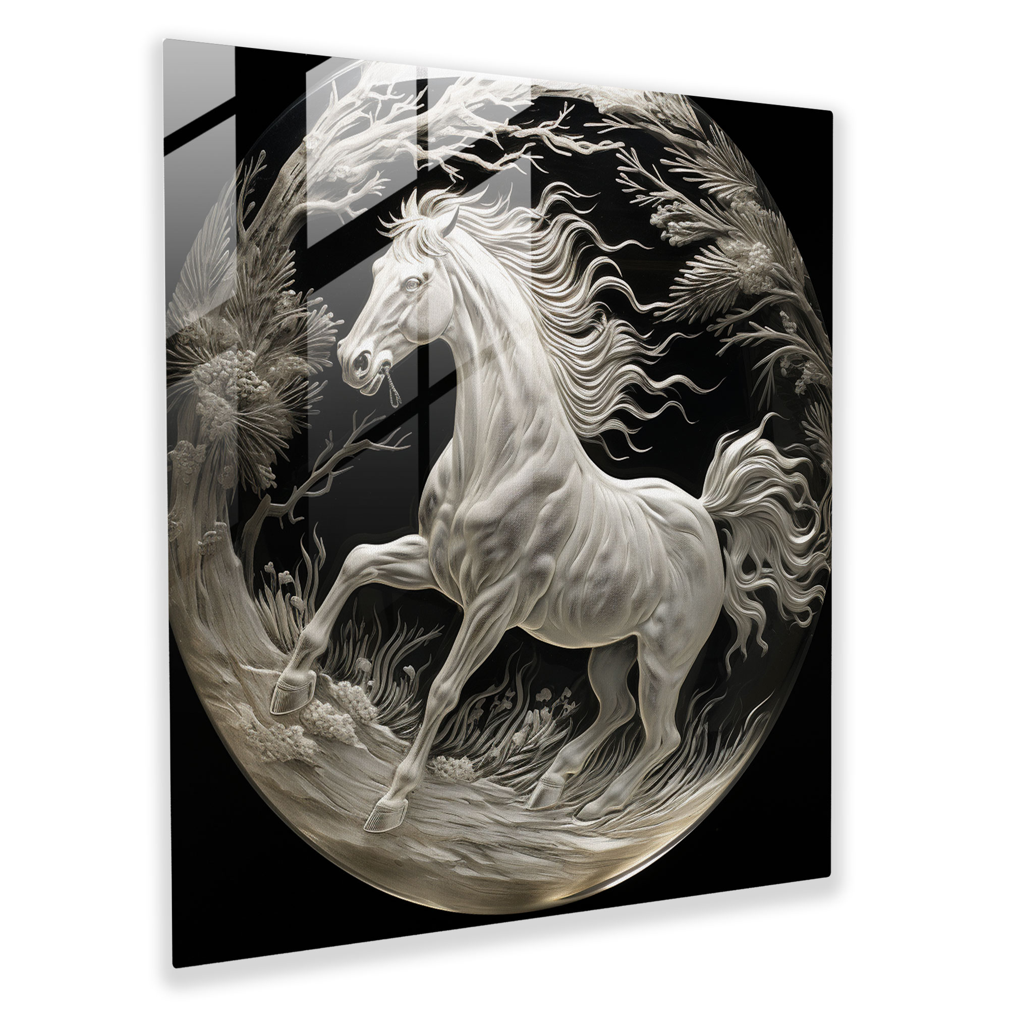 Etched Glass Print - Intricate Unicorn - Unicorn, Wall Decoration, Lines, Etching