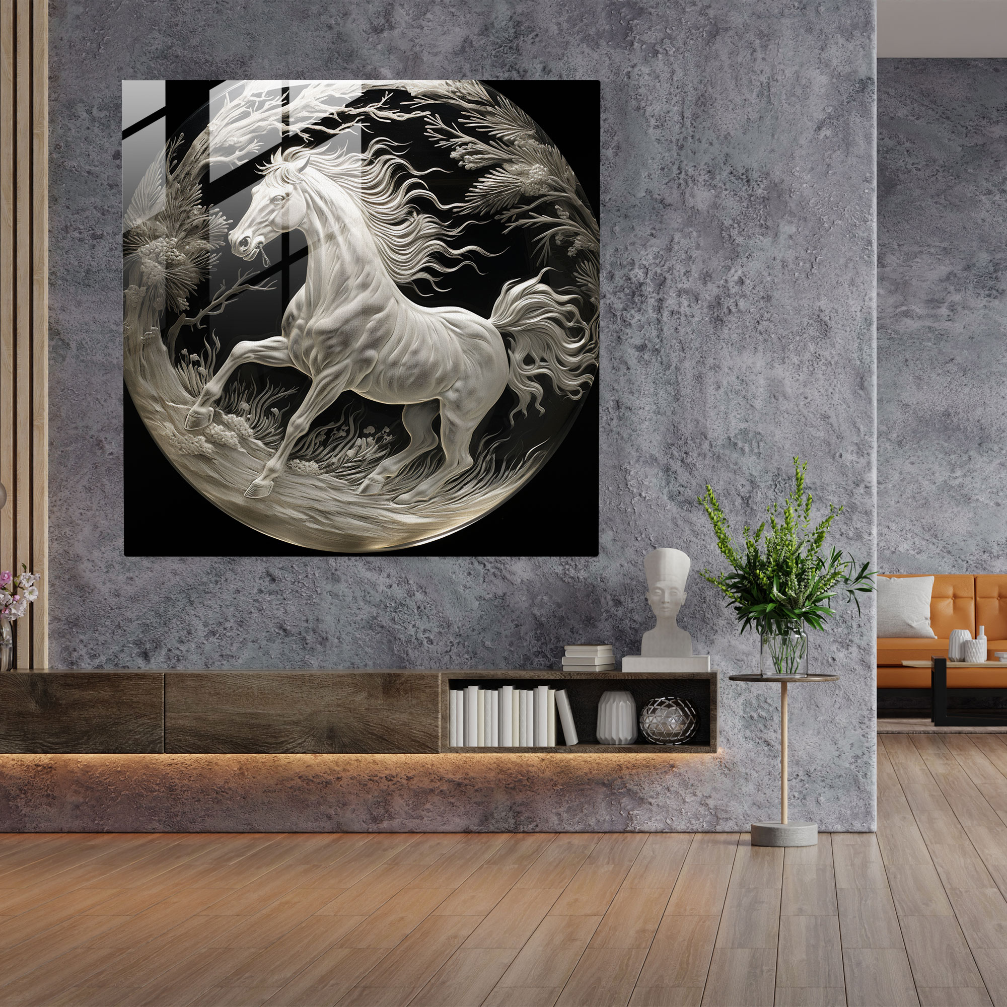 Etched Glass Print - Intricate Unicorn - Unicorn, Wall Decoration, Lines, Etching