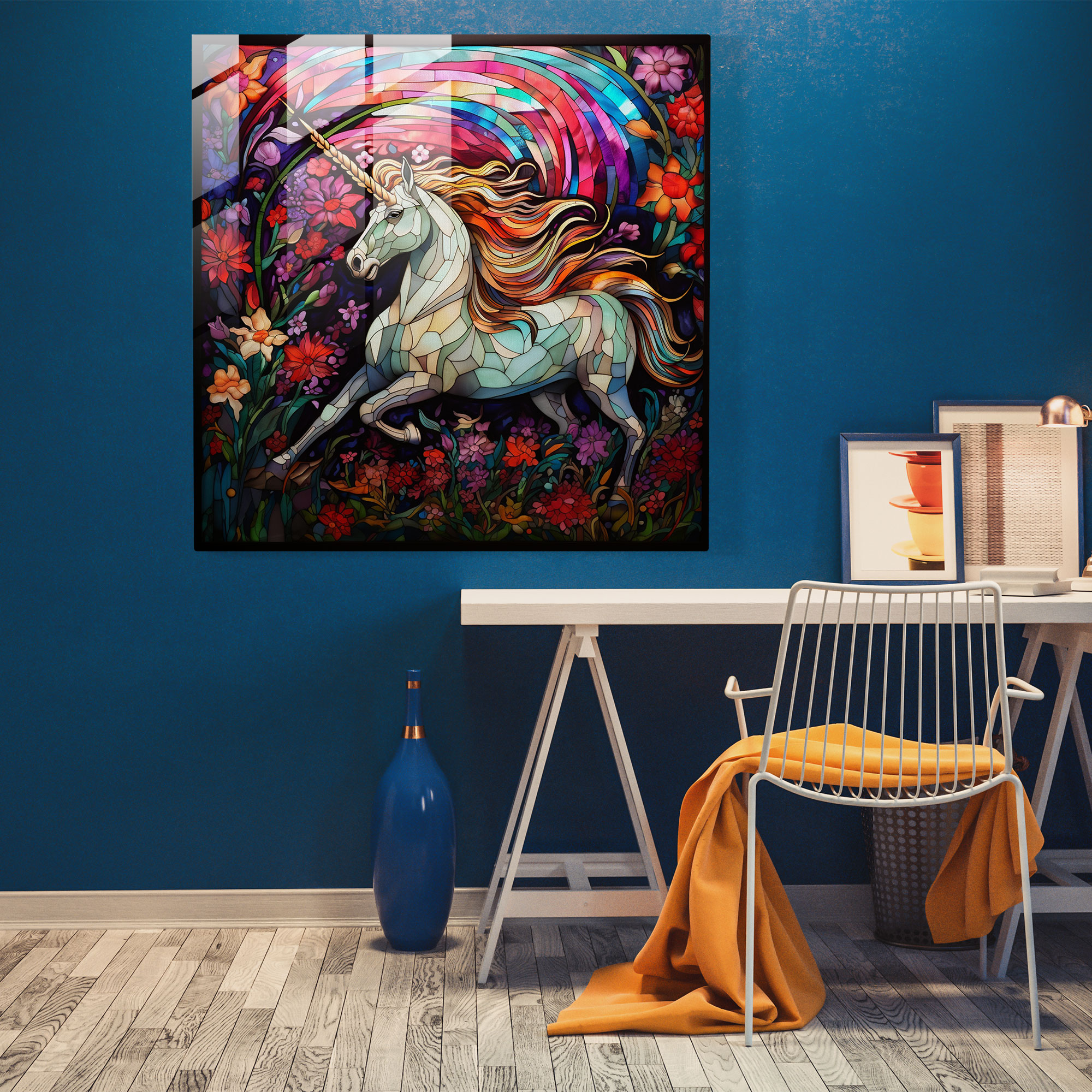 Vibrant Unicorn Glass Print - Unicorn, Eye-Catching, Modern Art, Unique