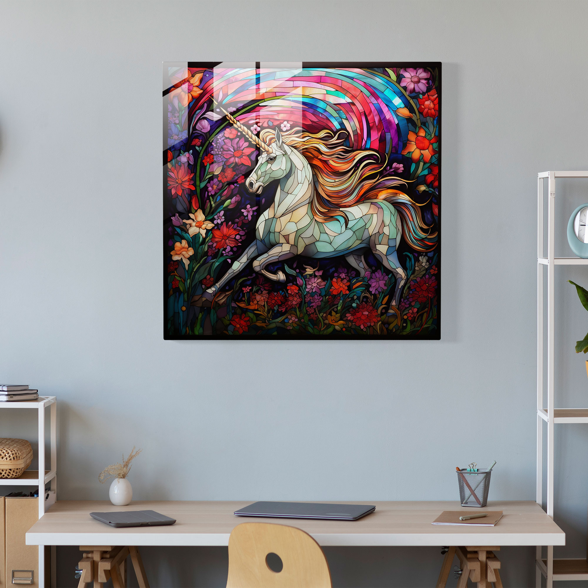Vibrant Unicorn Glass Print - Unicorn, Eye-Catching, Modern Art, Unique