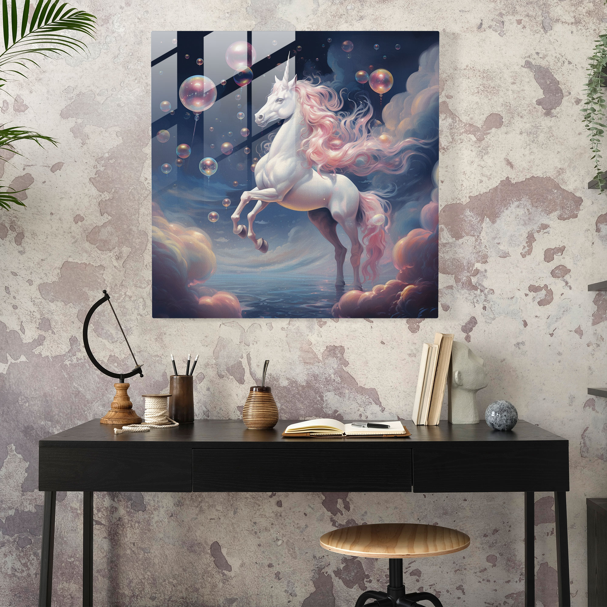 Surreal Unicorn Glass Print - Unicorn, Glass Art, Glass Print, Twinkling Stars