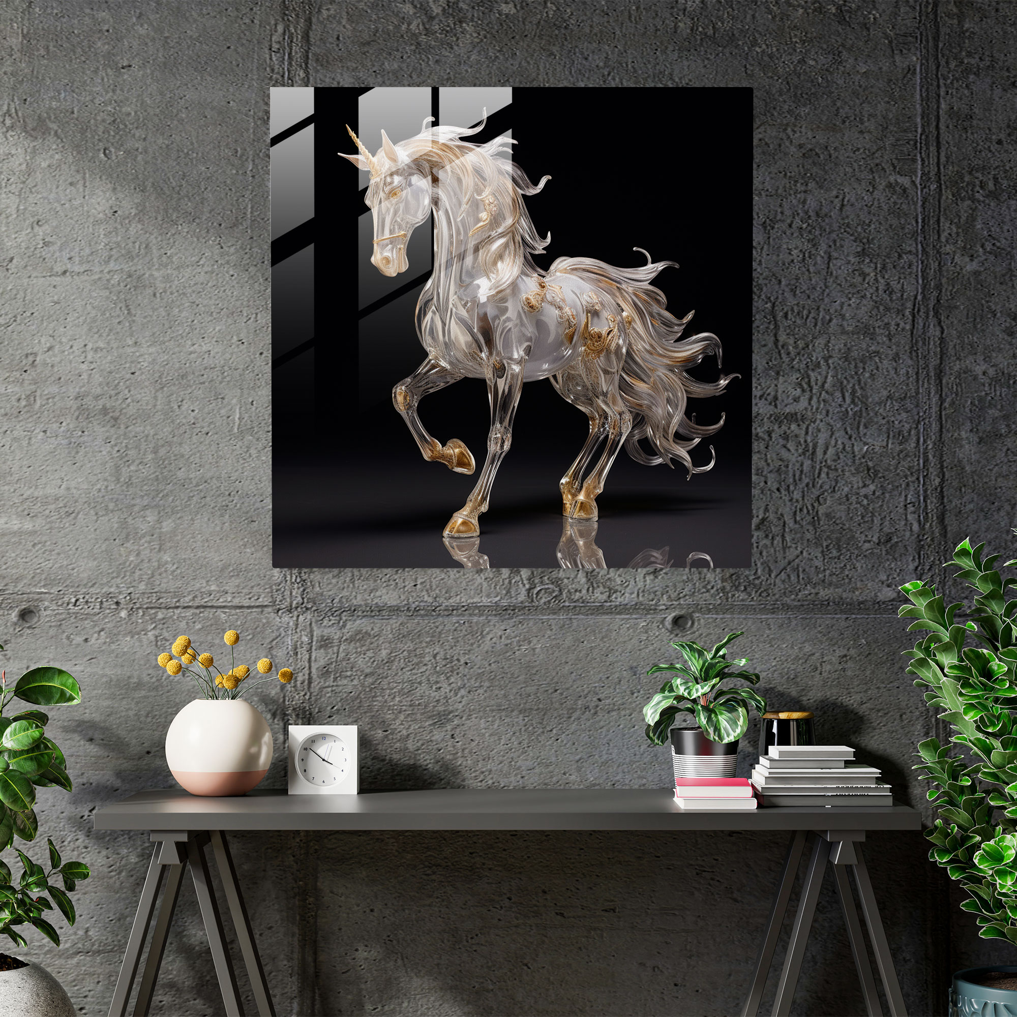 Canlı Görünümlü Unicorn Cam Tablo Sanatı - Unicorn Duvar Dekorasyonu Güzellik Usta Sanatçılar