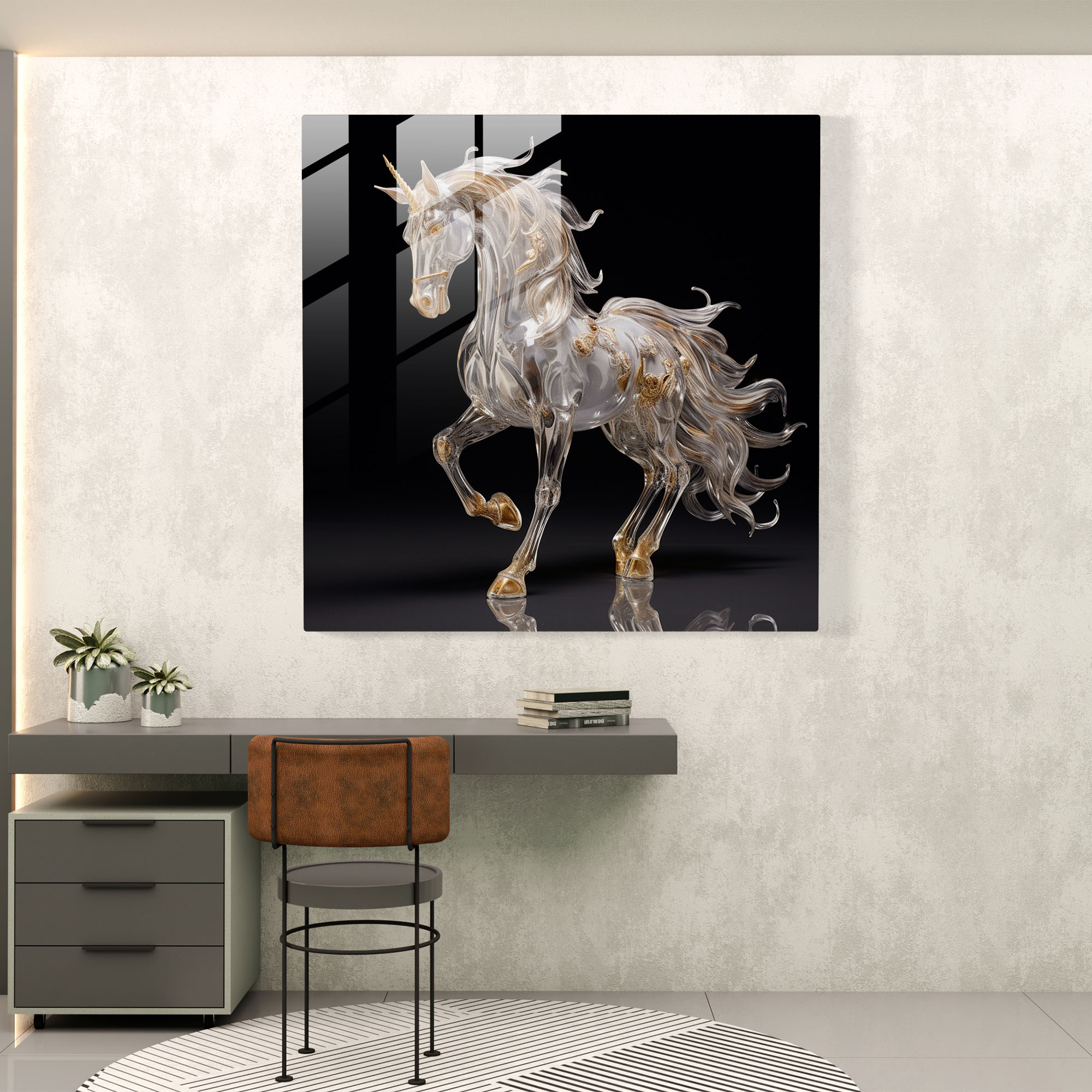 Canlı Görünümlü Unicorn Cam Tablo Sanatı - Unicorn Duvar Dekorasyonu Güzellik Usta Sanatçılar
