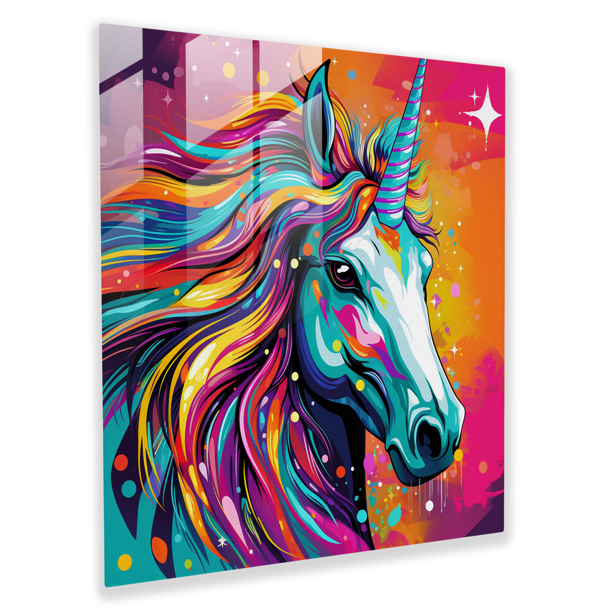 Energetic Unicorn Glass Print - Unicorn, Geometric Patterns, Glass Wall Art, Unicorn