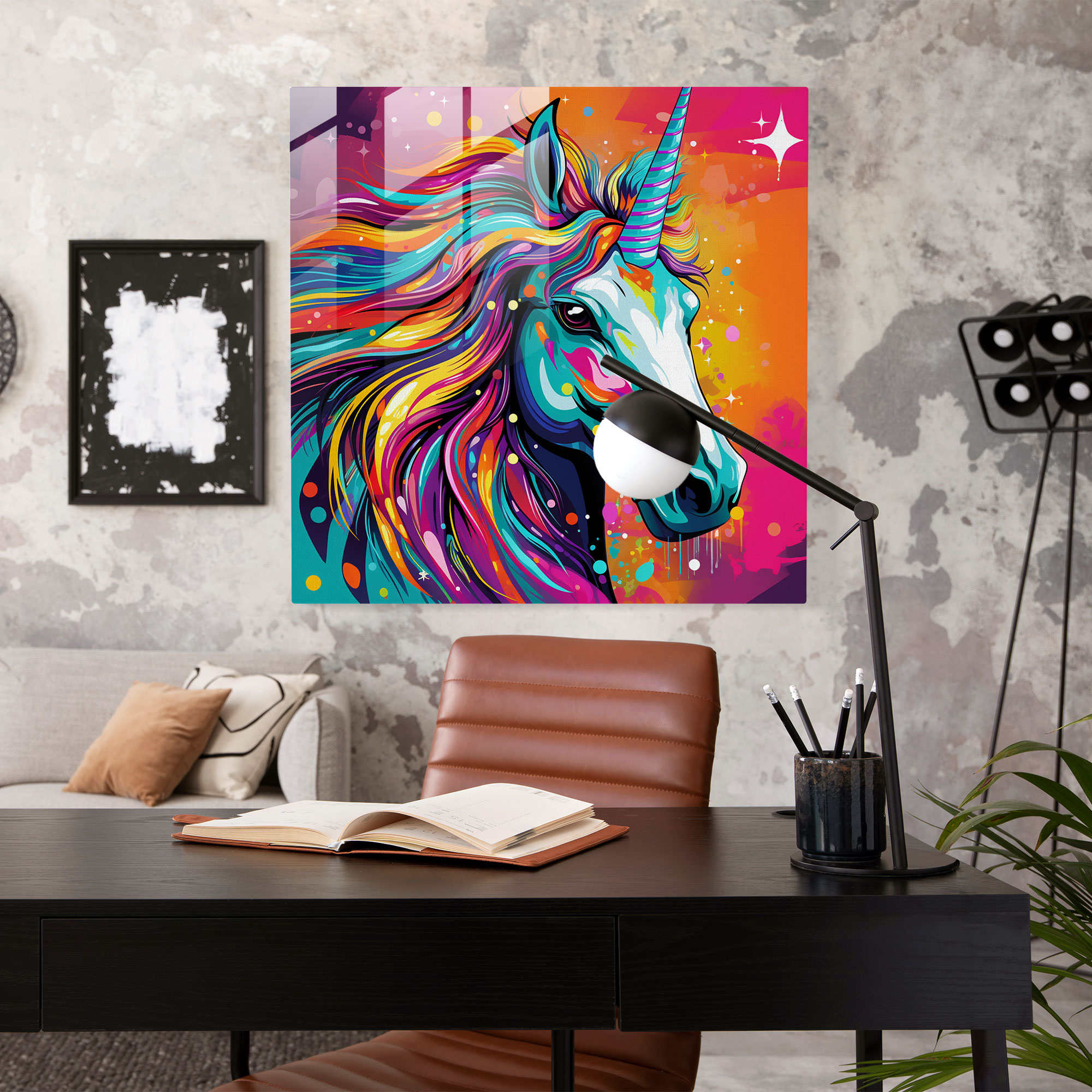 Energetic Unicorn Glass Print - Unicorn, Geometric Patterns, Glass Wall Art, Unicorn
