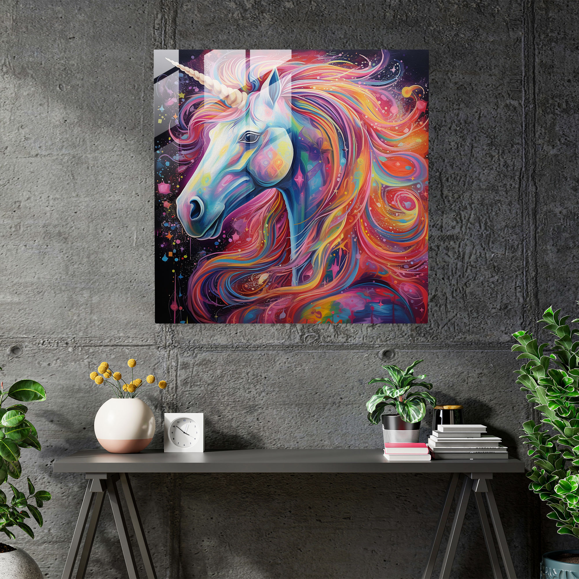 Unicorn Rainbow Glass Print - Unicorn, Glass Art, Modern Art, Colorful