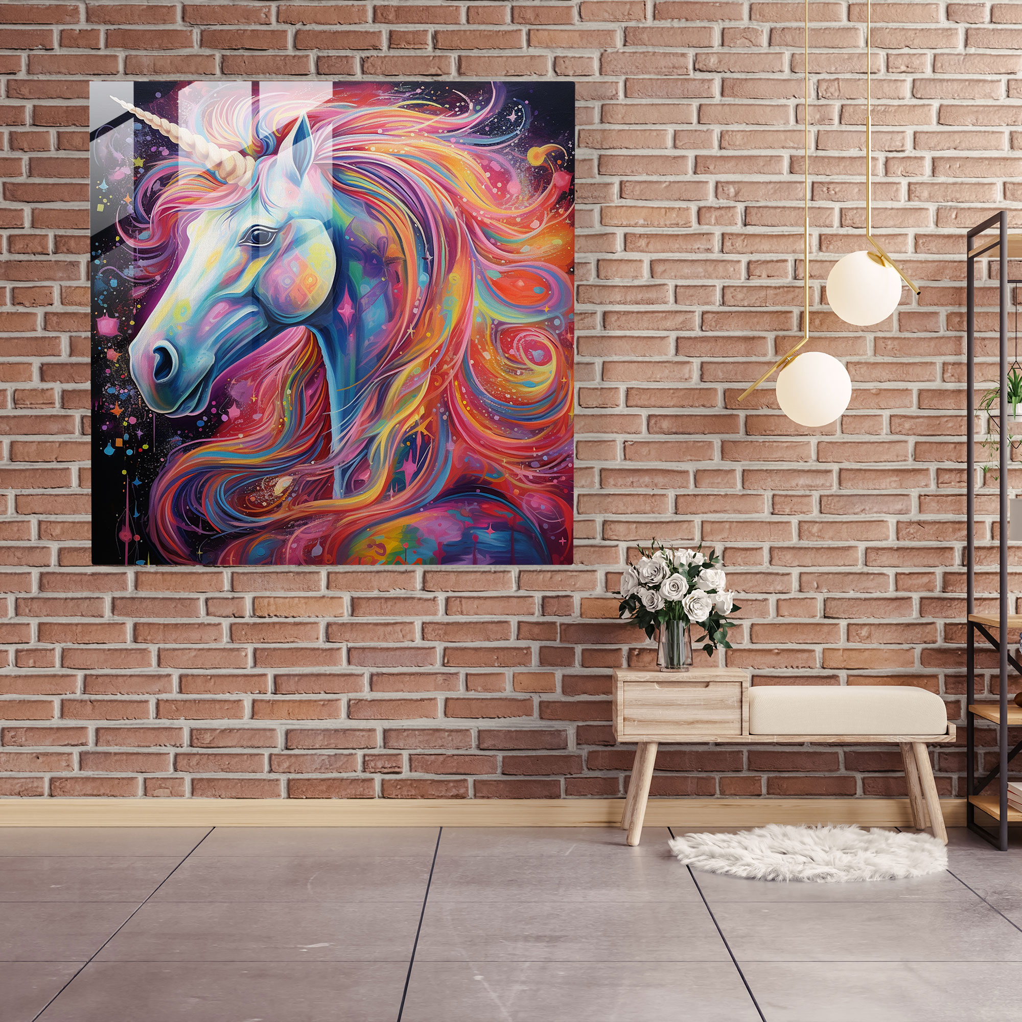 Unicorn Rainbow Glass Print - Unicorn, Glass Art, Modern Art, Colorful