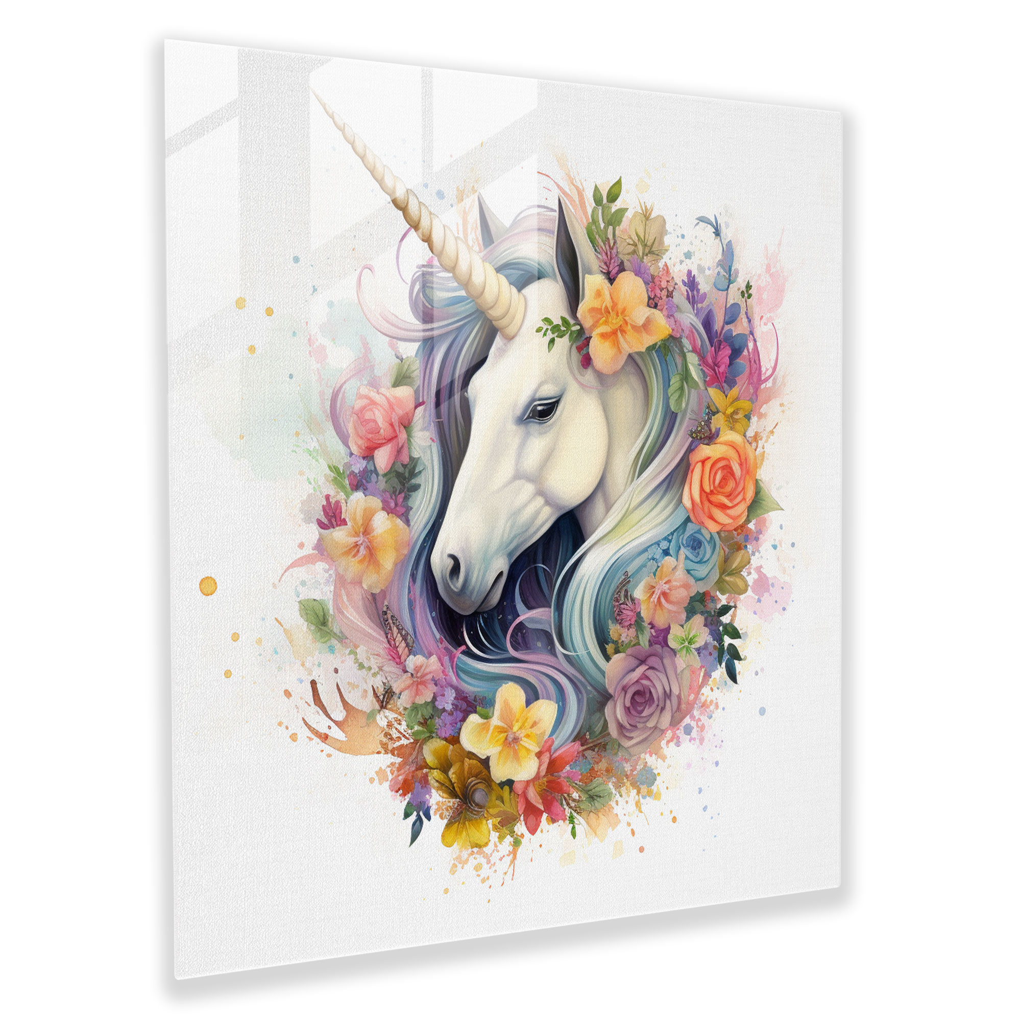 Whimsy Unicorn Glass Print - Unicorn, Cute, Watercolor, Charming