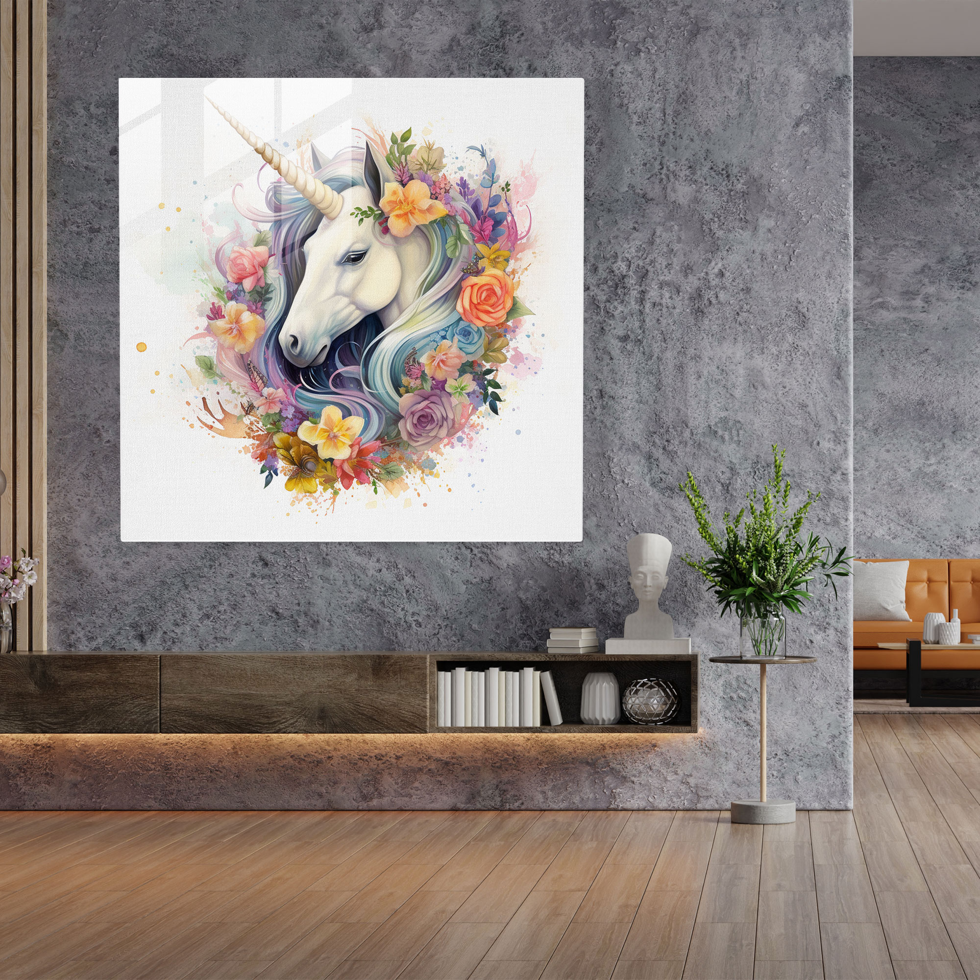 Whimsy Unicorn Glass Print - Unicorn, Cute, Watercolor, Charming