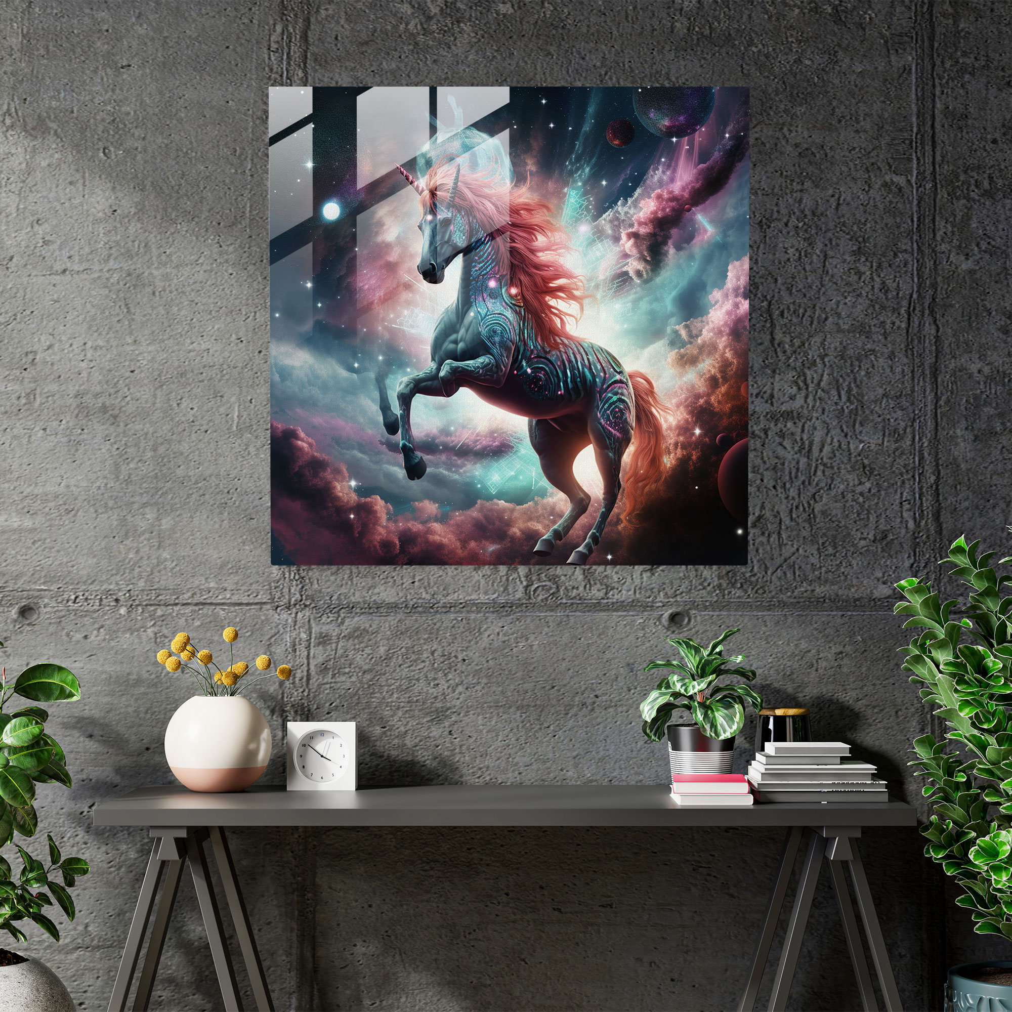 Cosmic Unicorn Glass Print - Unicorn, Cosmic, Wall Decoration, Glass Wall Art