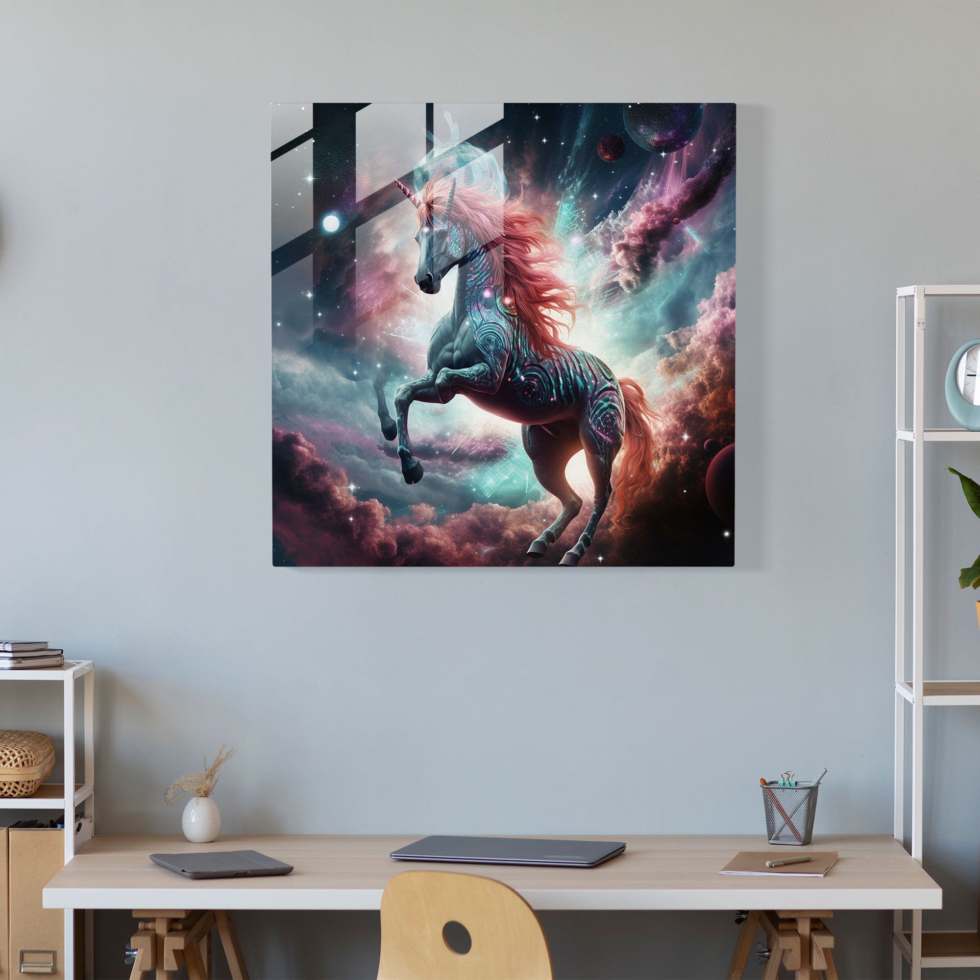 Cosmic Unicorn Glass Print - Unicorn, Cosmic, Wall Decoration, Glass Wall Art