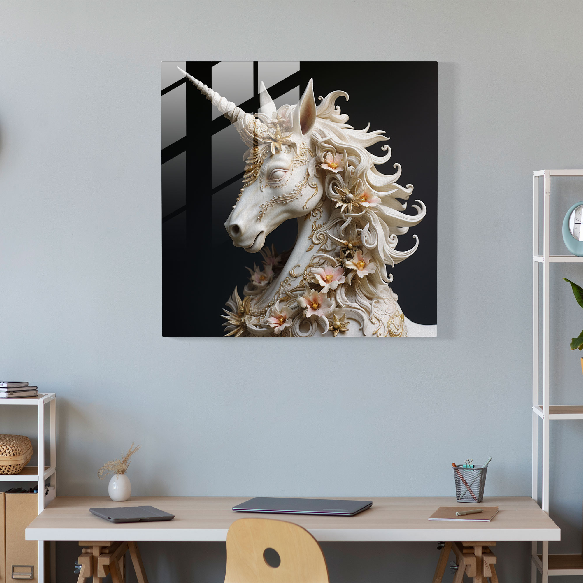 Lifelike Unicorn Glass Print - Unicorn, Realistic, Glass Print, 3D Sculpture