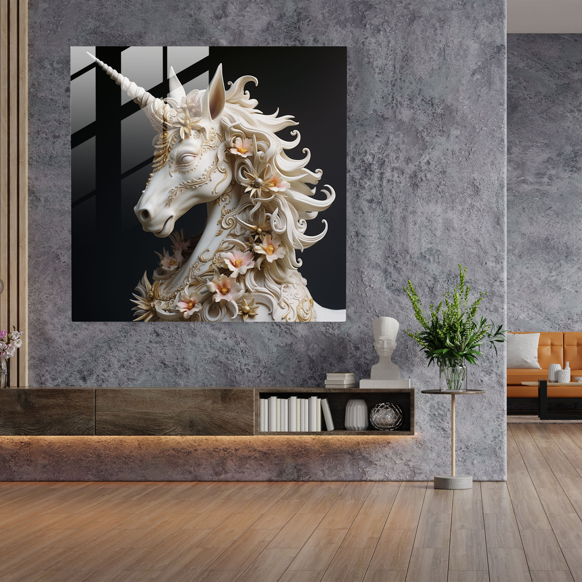 Lifelike Unicorn Glass Print - Unicorn, Realistic, Glass Print, 3D Sculpture