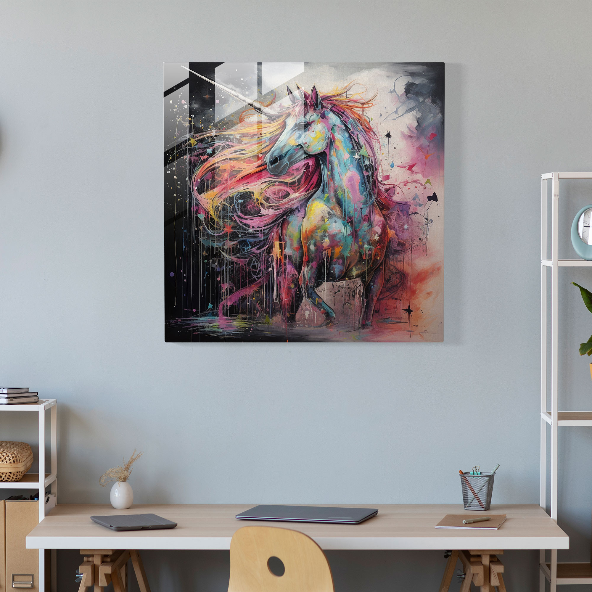 Güçlü Unicorn Cam Tablo - Unicorn Duvar Dekorasyonu Ev Dekorasyonu Büyüleyici